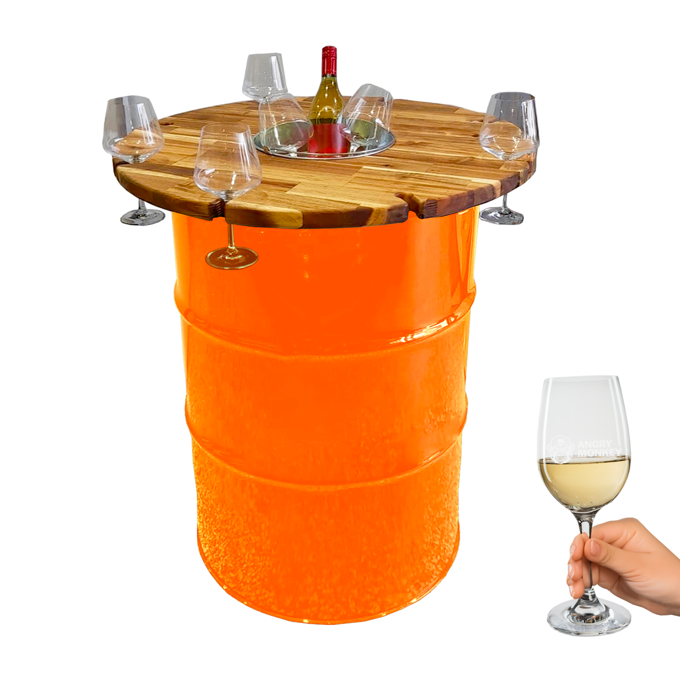 Custom Steel Barrel Table + FREE Angry Monkey Glassware