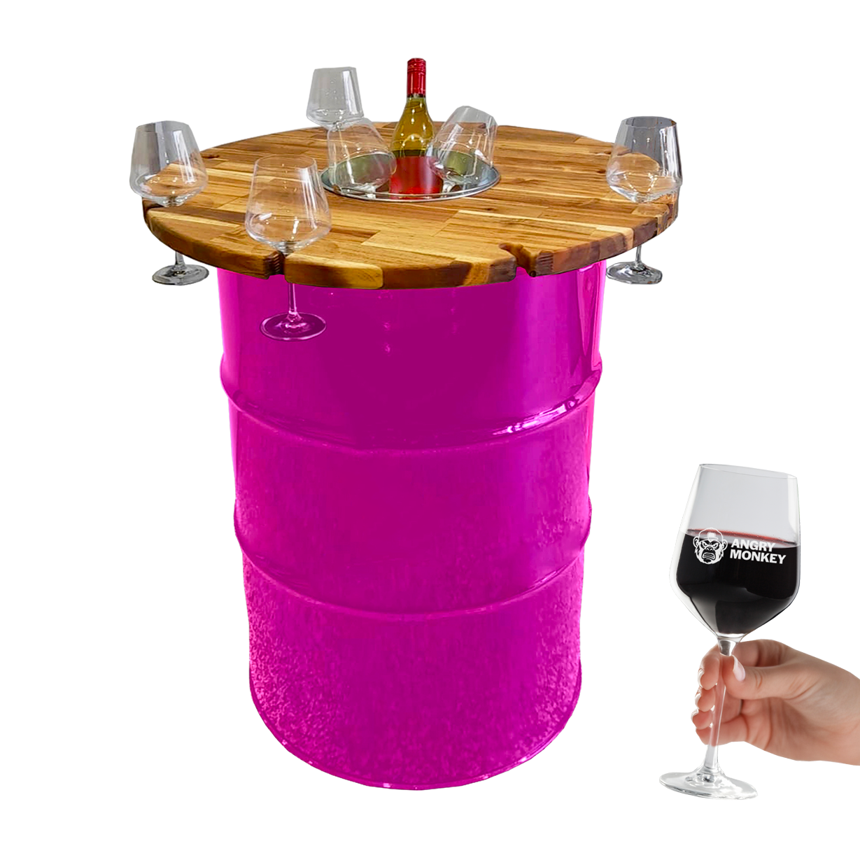 Custom Steel Barrel Table + FREE Angry Monkey Glassware