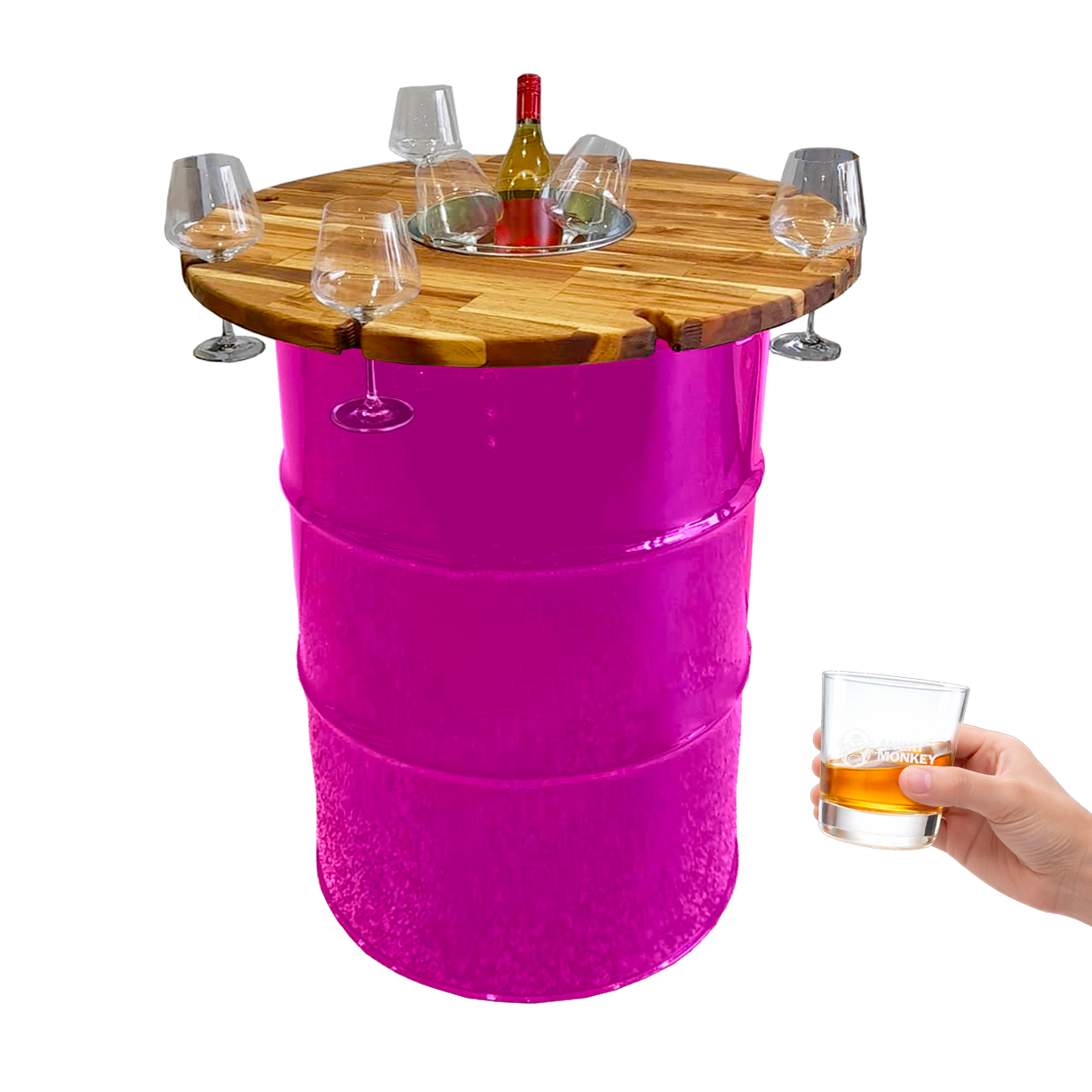 Custom Steel Barrel Table + FREE Angry Monkey Glassware