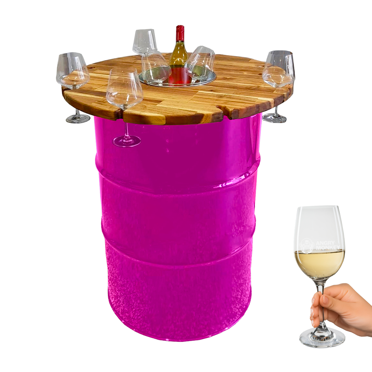 Custom Steel Barrel Table + FREE Angry Monkey Glassware