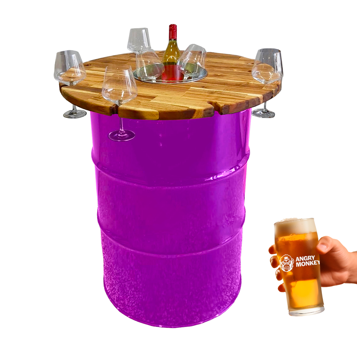 Custom Steel Barrel Table + FREE Angry Monkey Glassware