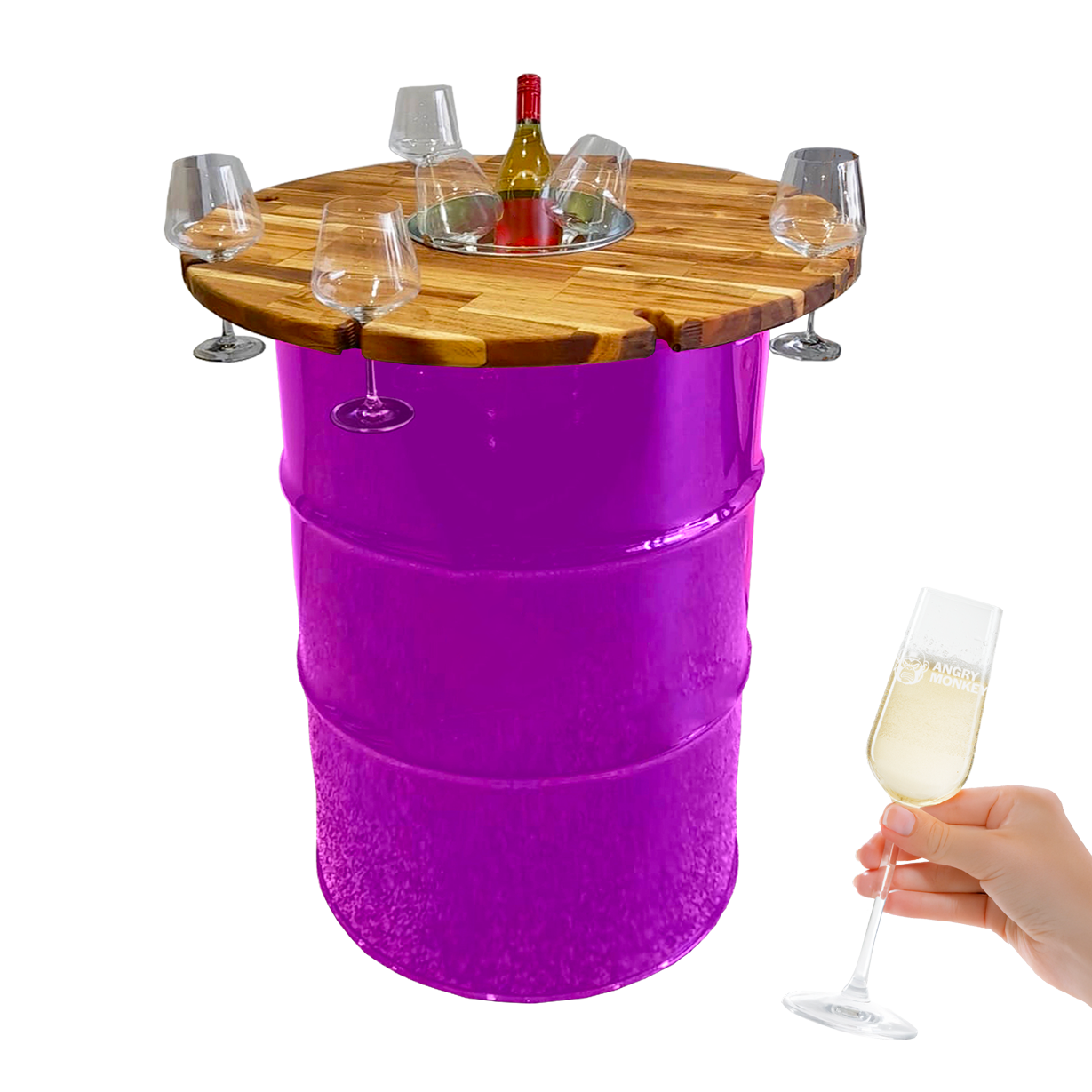 Custom Steel Barrel Table + FREE Angry Monkey Glassware