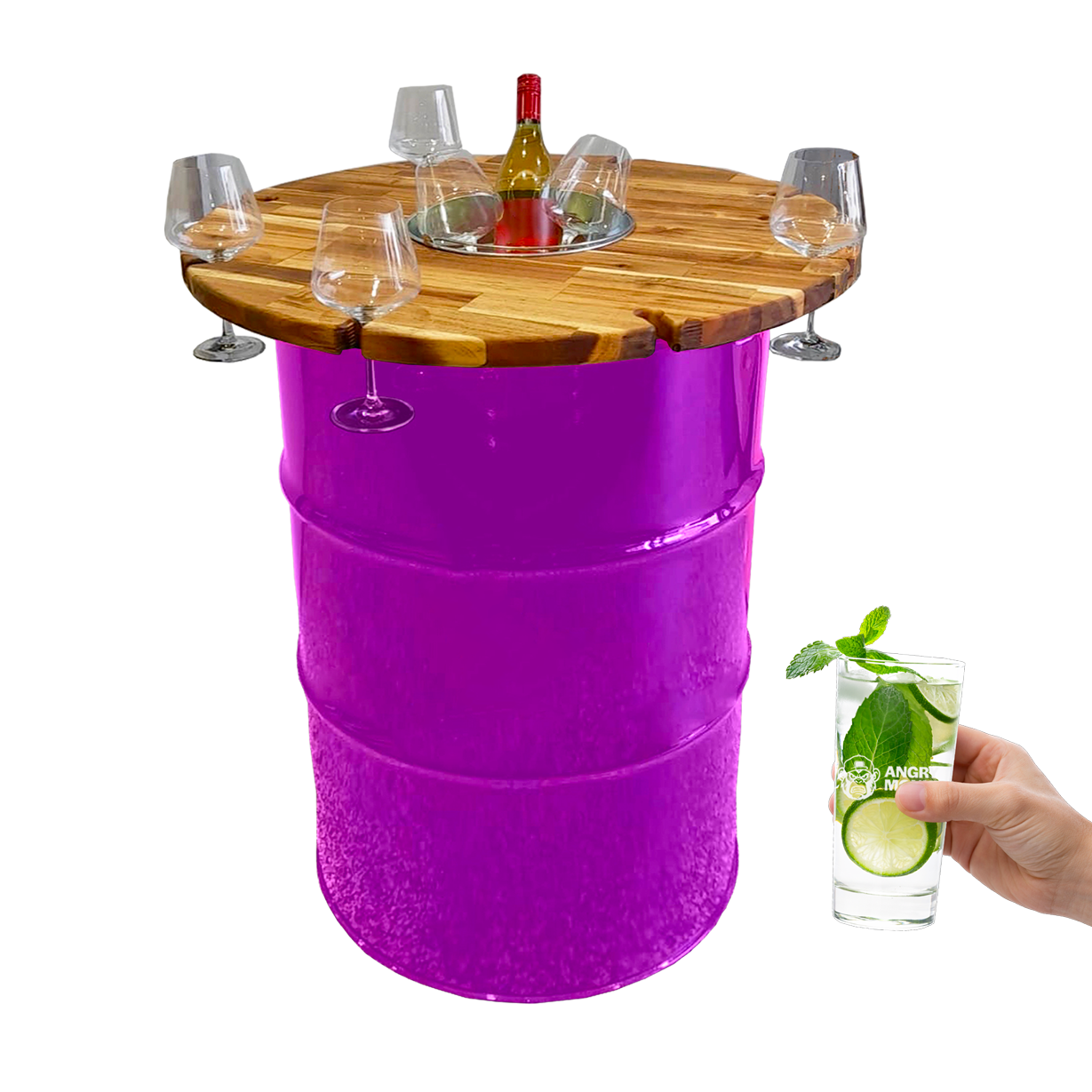Custom Steel Barrel Table + FREE Angry Monkey Glassware