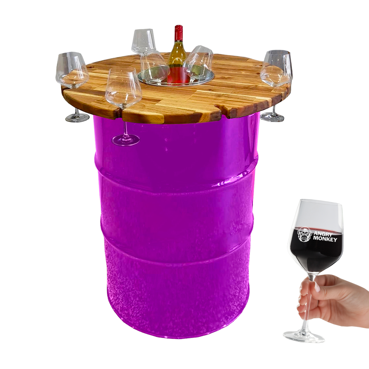 Custom Steel Barrel Table + FREE Angry Monkey Glassware