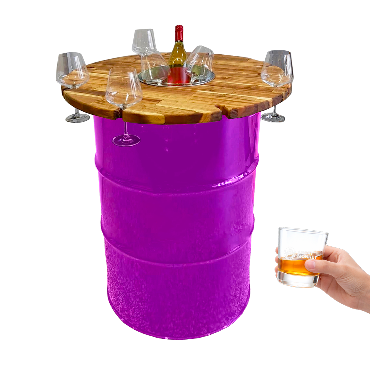 Custom Steel Barrel Table + FREE Angry Monkey Glassware