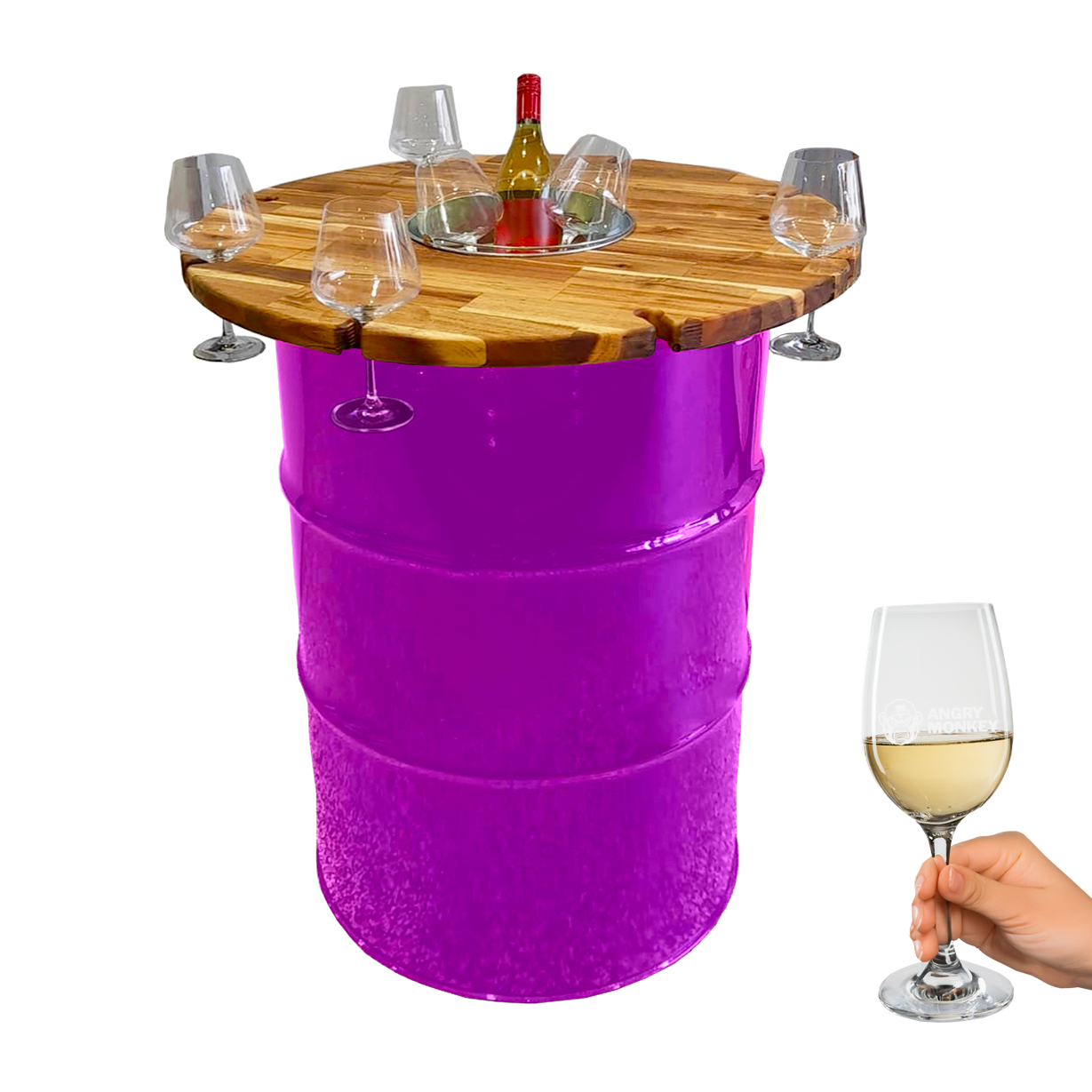 Custom Steel Barrel Table + FREE Angry Monkey Glassware