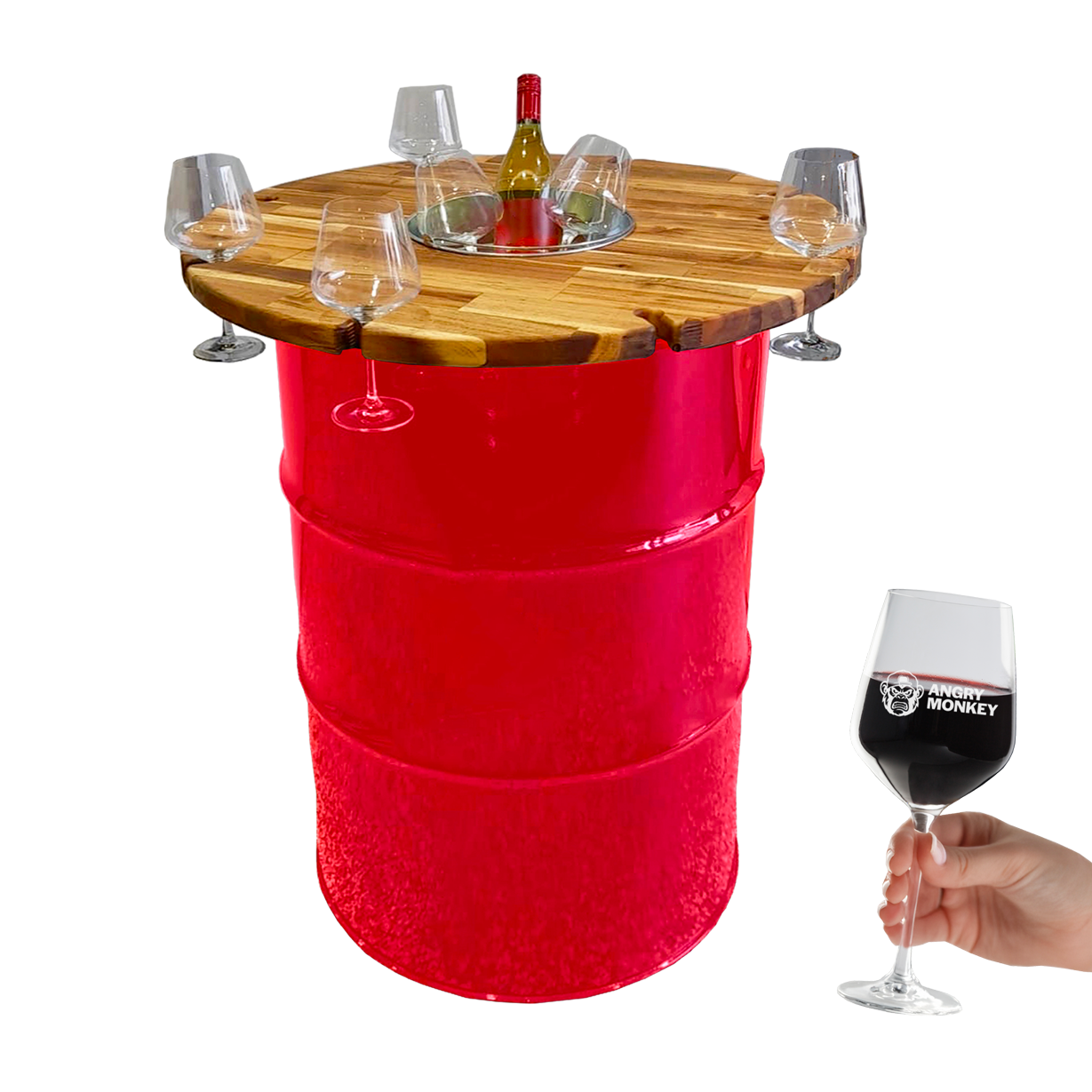 Custom Steel Barrel Table + FREE Angry Monkey Glassware
