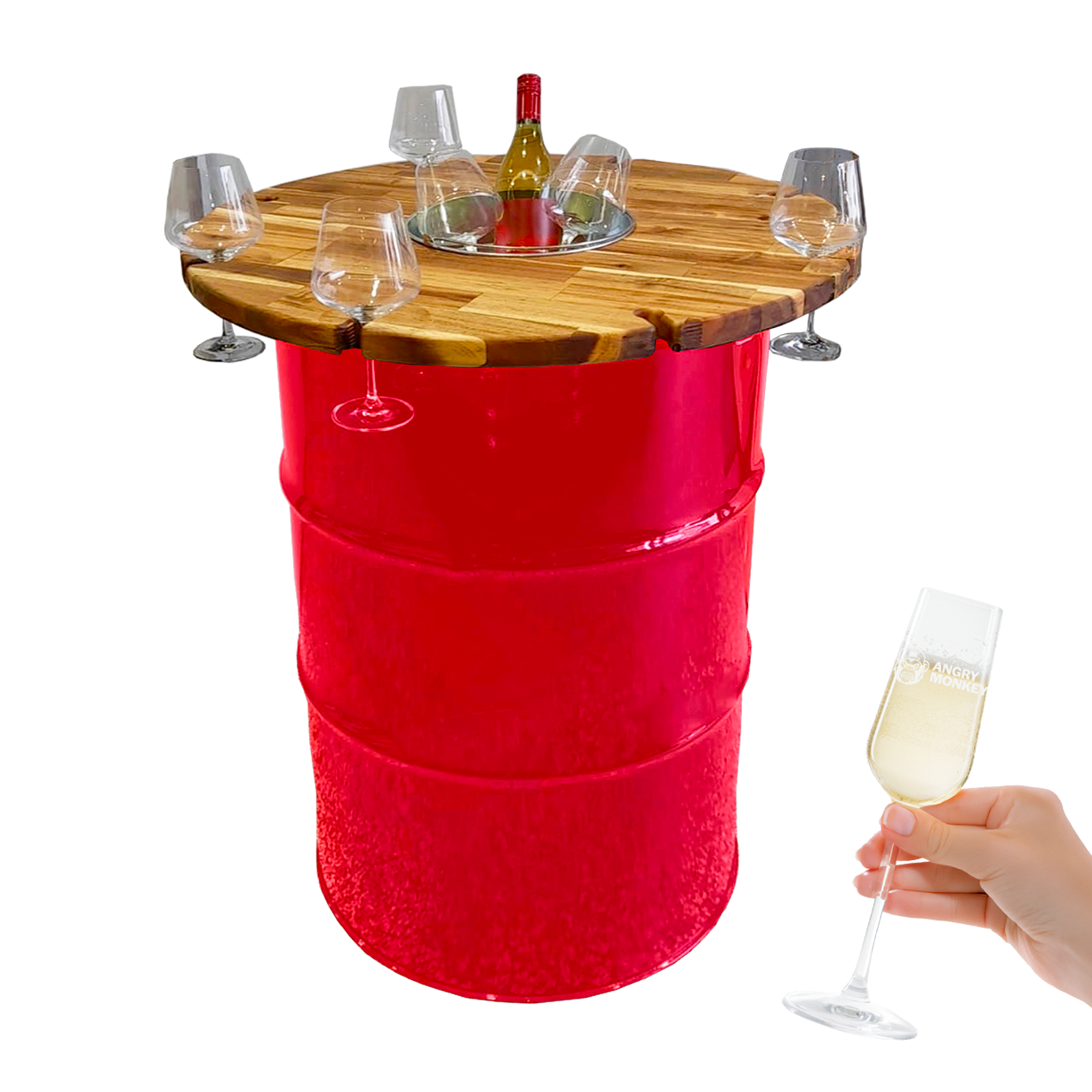 Custom Steel Barrel Table + FREE Angry Monkey Glassware