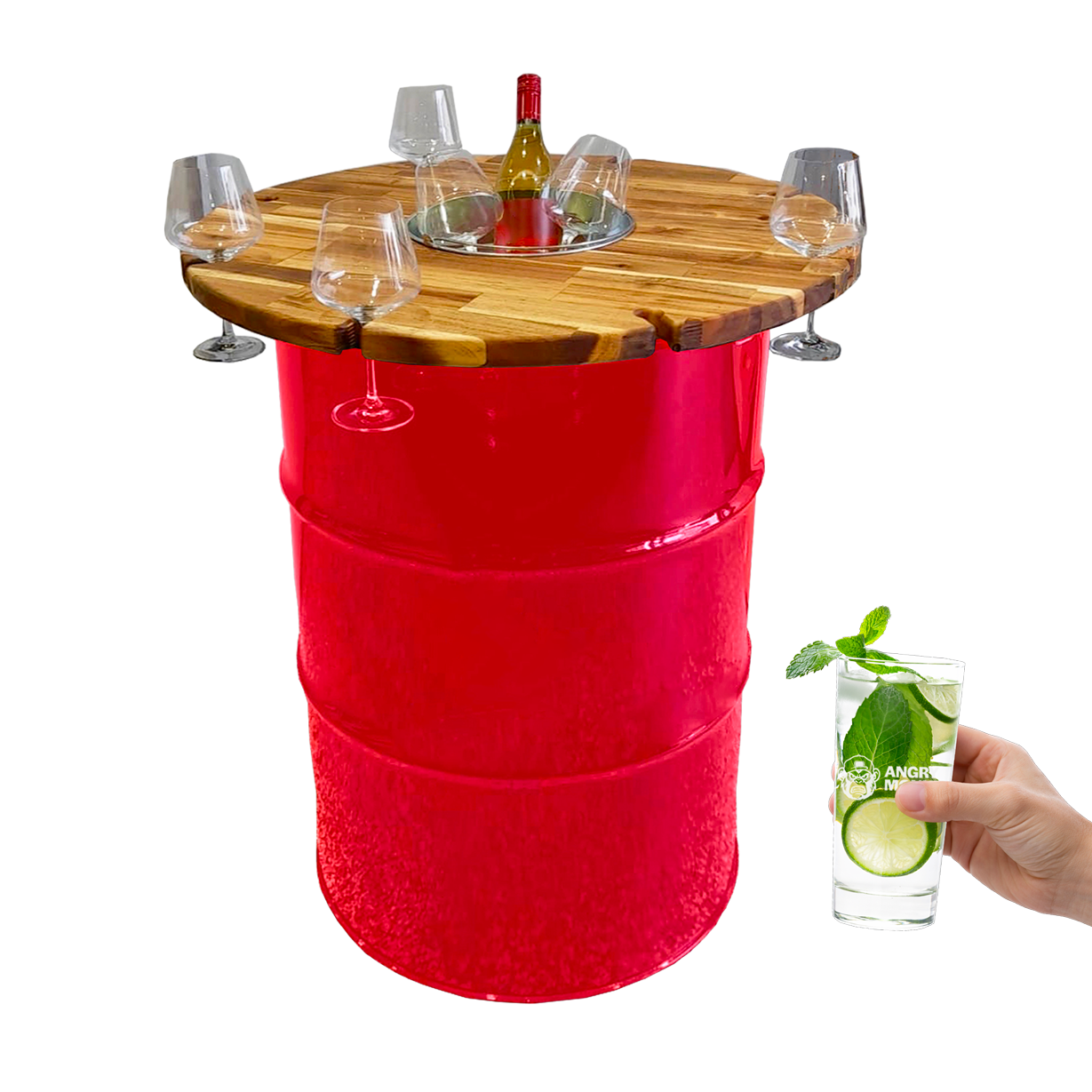 Custom Steel Barrel Table + FREE Angry Monkey Glassware