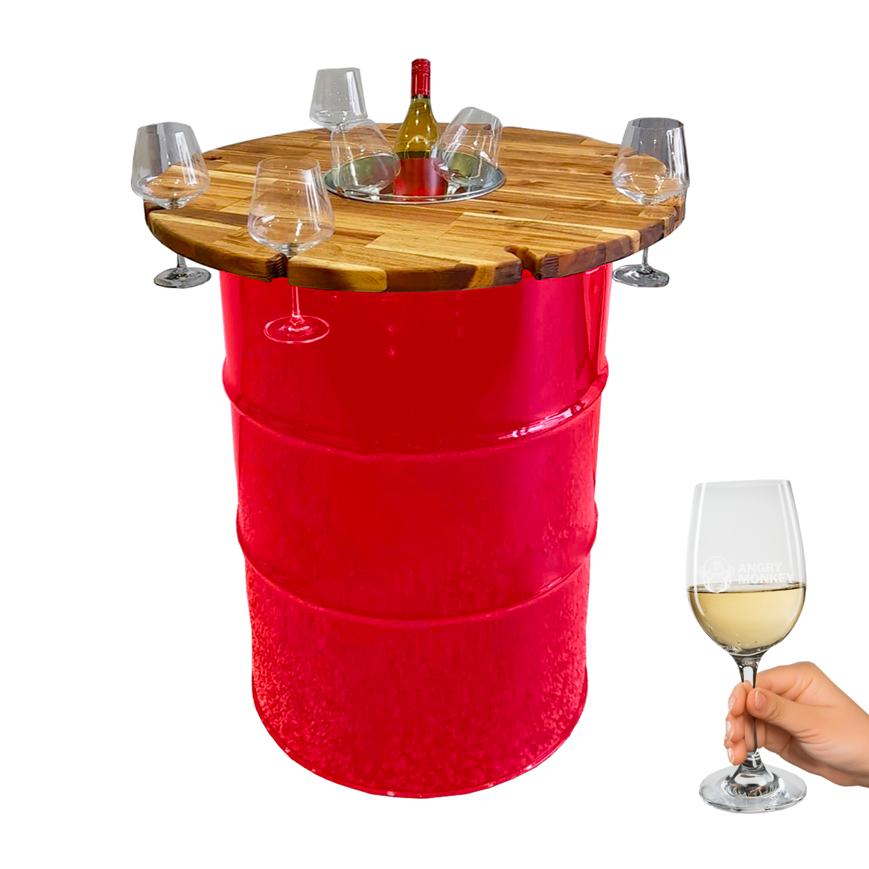 Custom Steel Barrel Table + FREE Angry Monkey Glassware