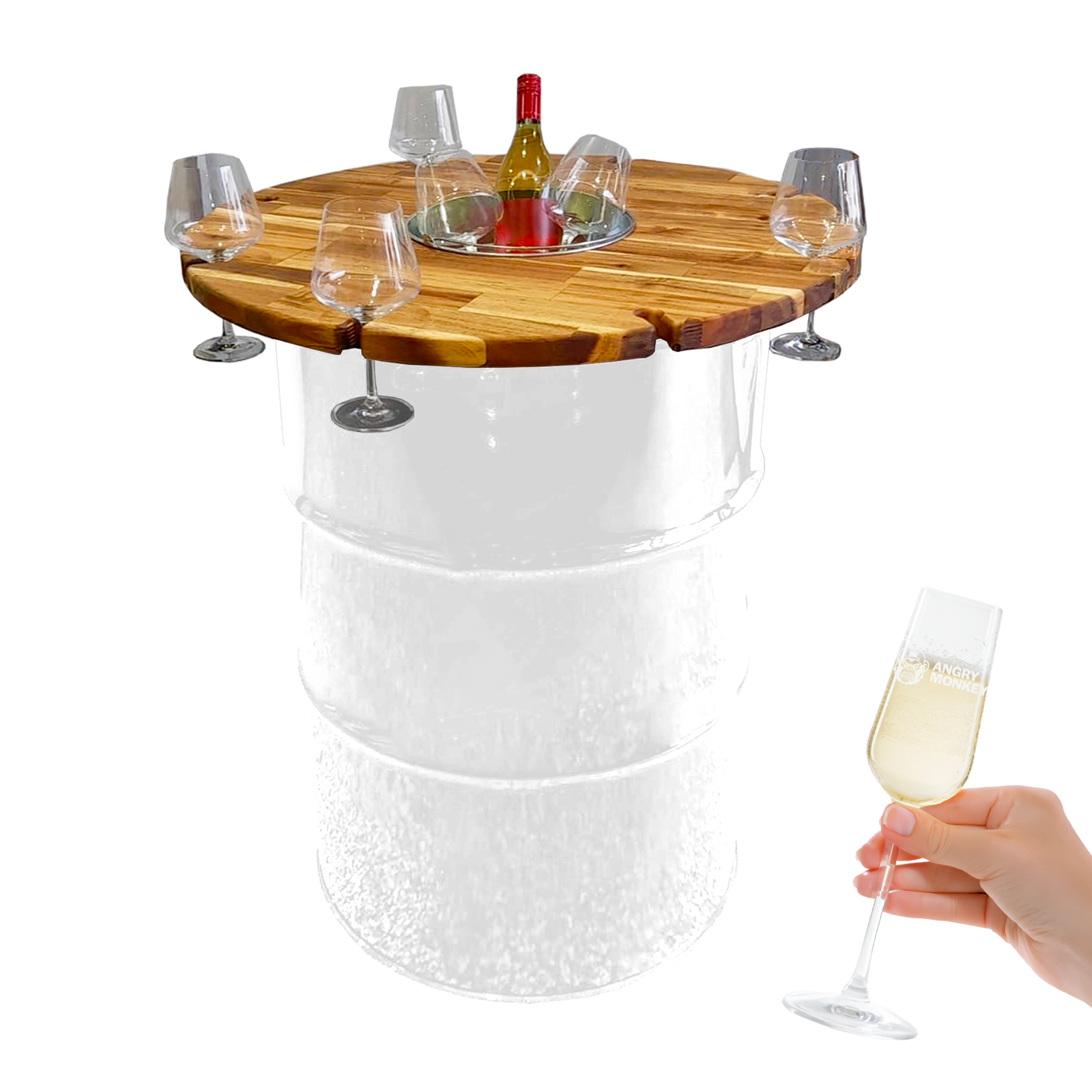 Custom Steel Barrel Table + FREE Angry Monkey Glassware
