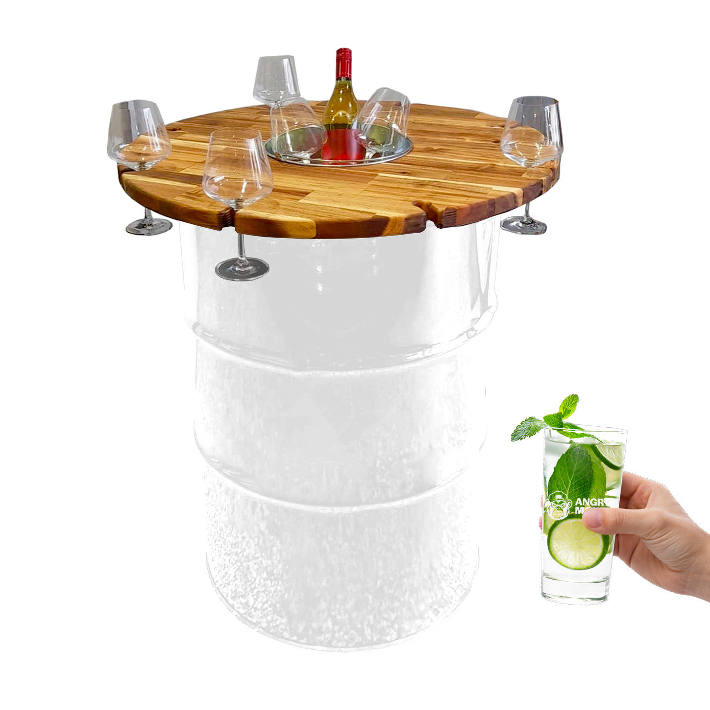 Custom Steel Barrel Table + FREE Angry Monkey Glassware
