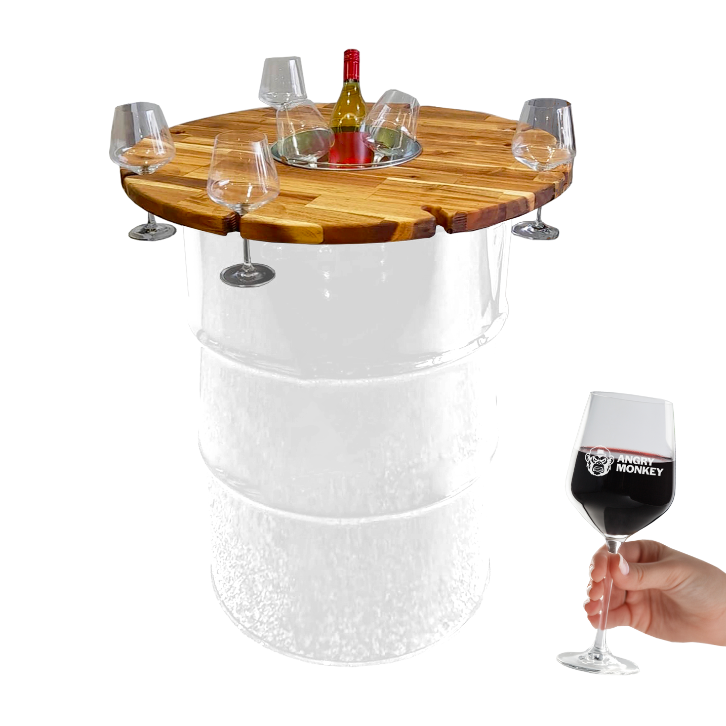 Custom Steel Barrel Table + FREE Angry Monkey Glassware