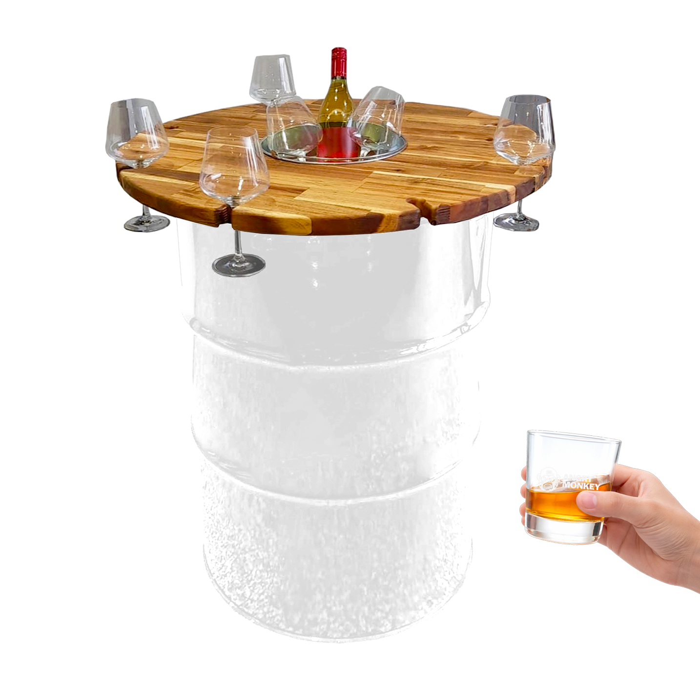Custom Steel Barrel Table + FREE Angry Monkey Glassware