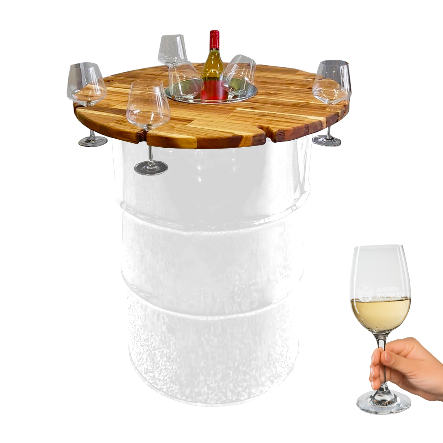 Custom Steel Barrel Table + FREE Angry Monkey Glassware