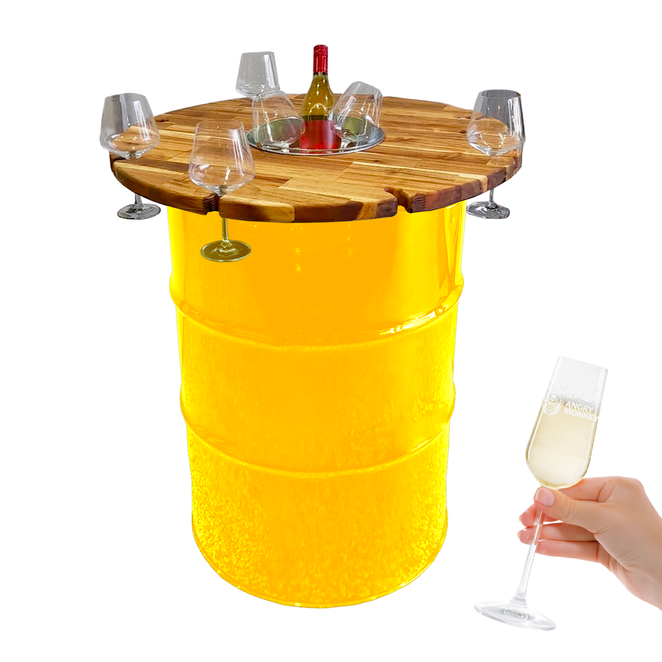 Custom Steel Barrel Table + FREE Angry Monkey Glassware