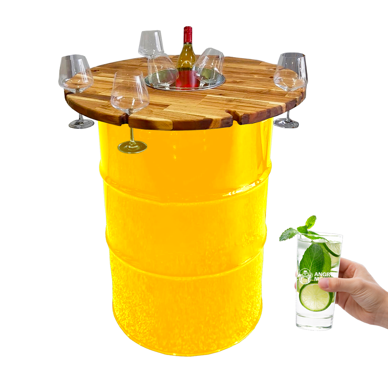 Custom Steel Barrel Table + FREE Angry Monkey Glassware
