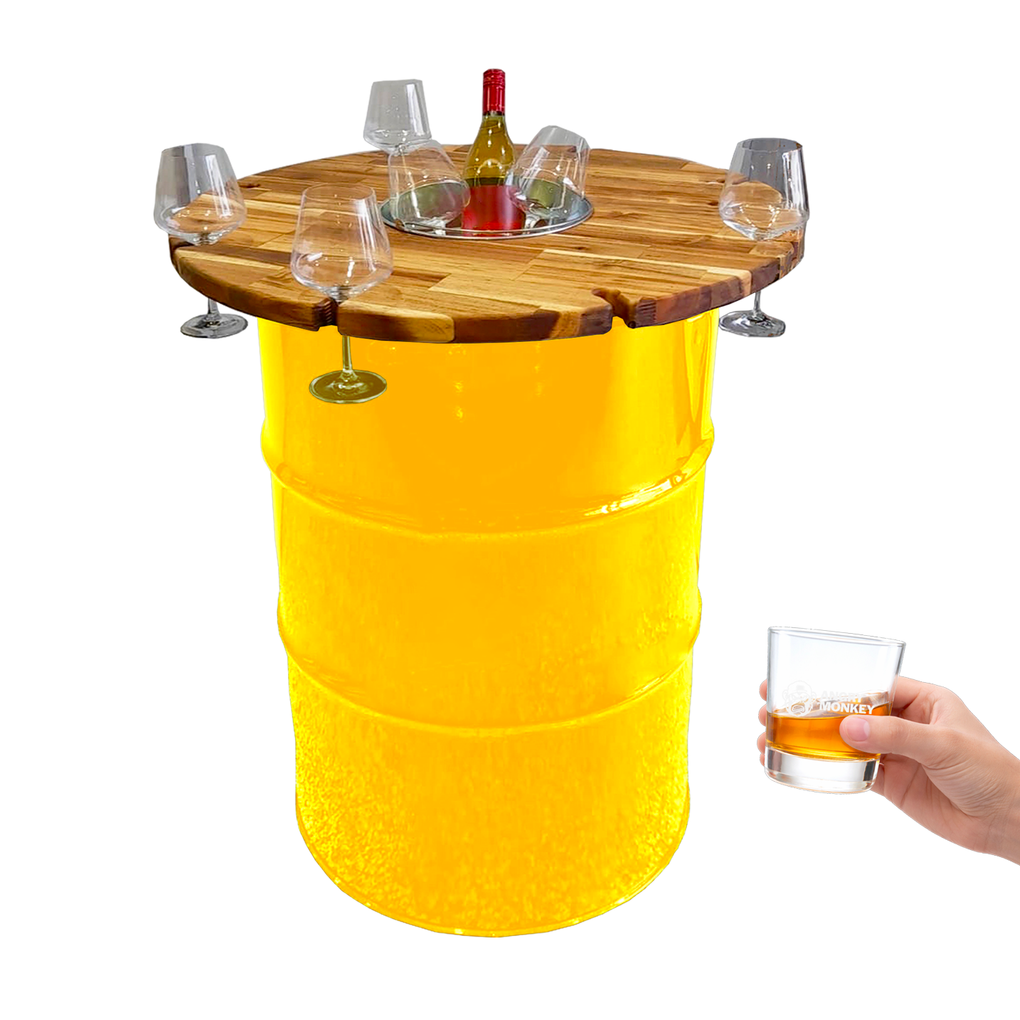 Custom Steel Barrel Table + FREE Angry Monkey Glassware