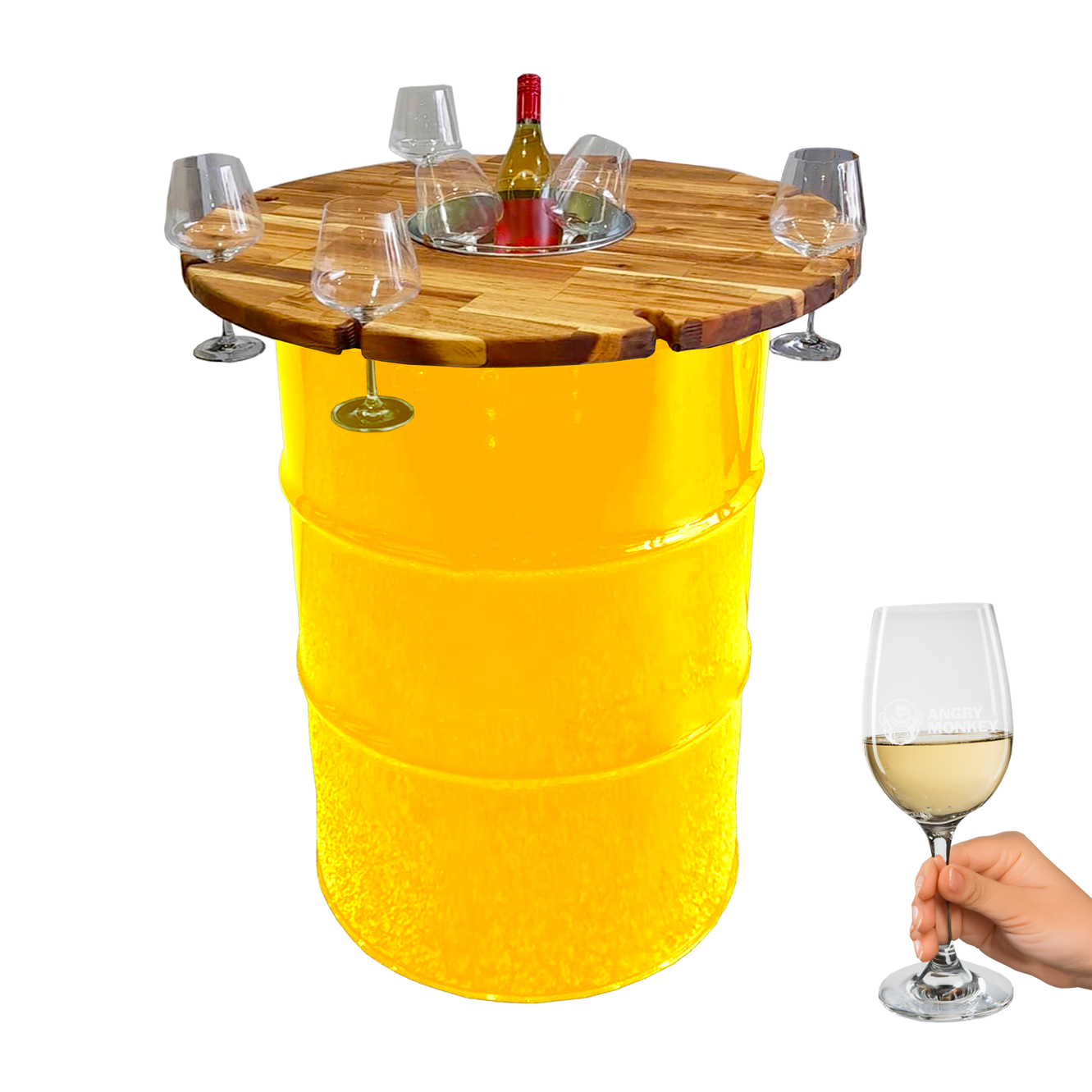 Custom Steel Barrel Table + FREE Angry Monkey Glassware