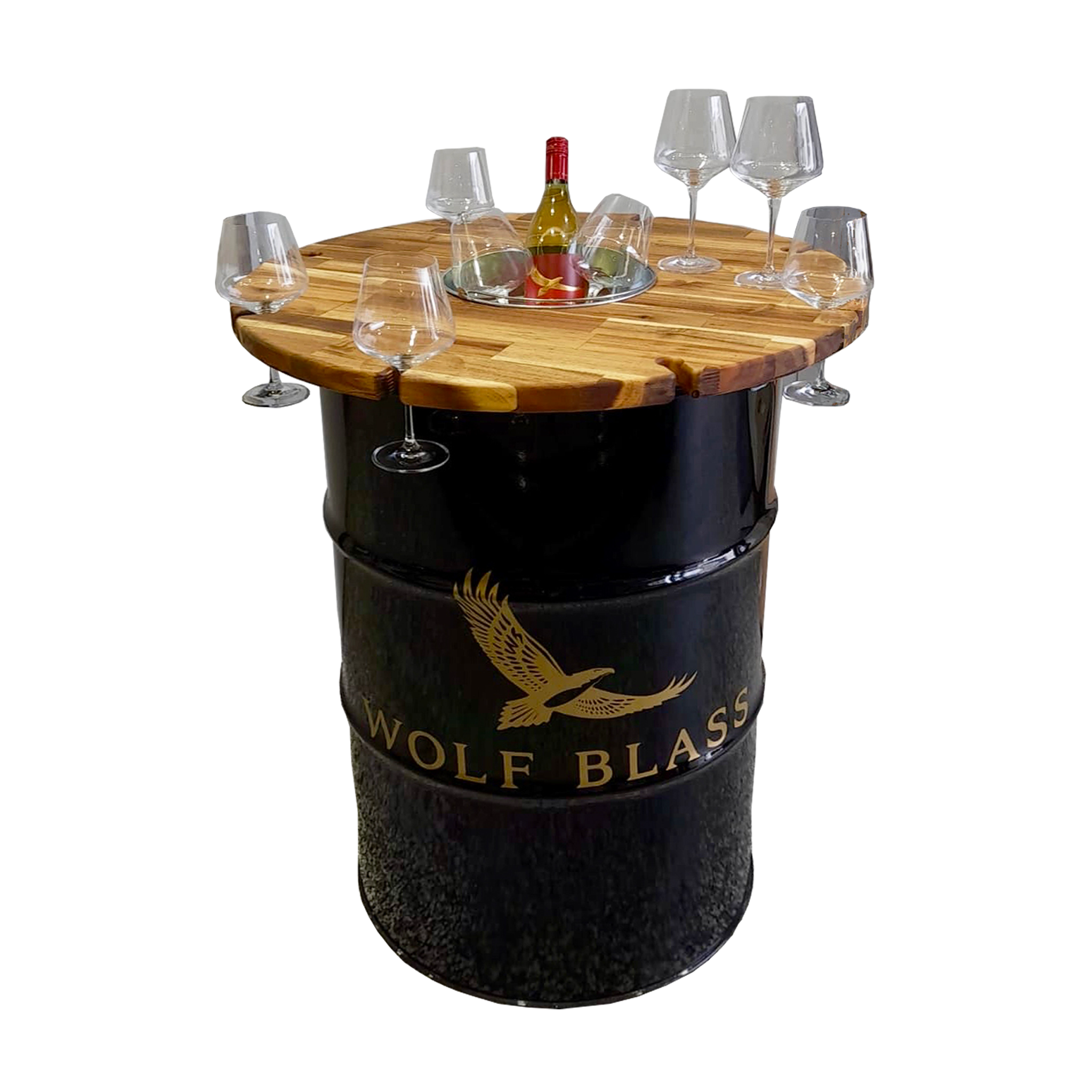 Custom Steel Barrel Table + FREE Angry Monkey Glassware