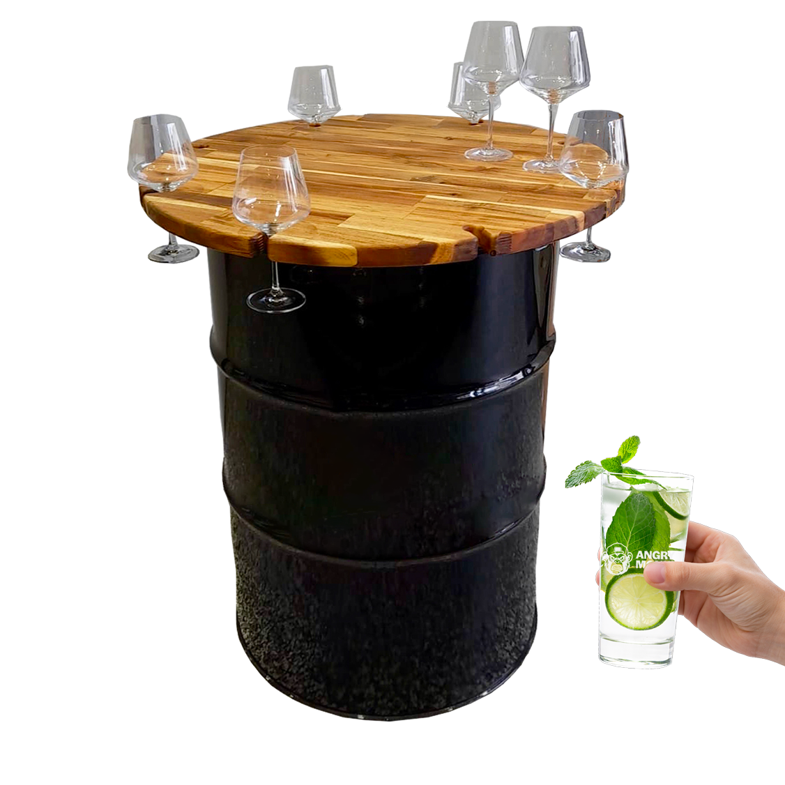 Custom Steel Barrel Table + FREE Angry Monkey Glassware