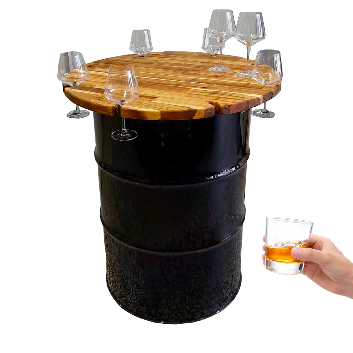 Custom Steel Barrel Table + FREE Angry Monkey Glassware