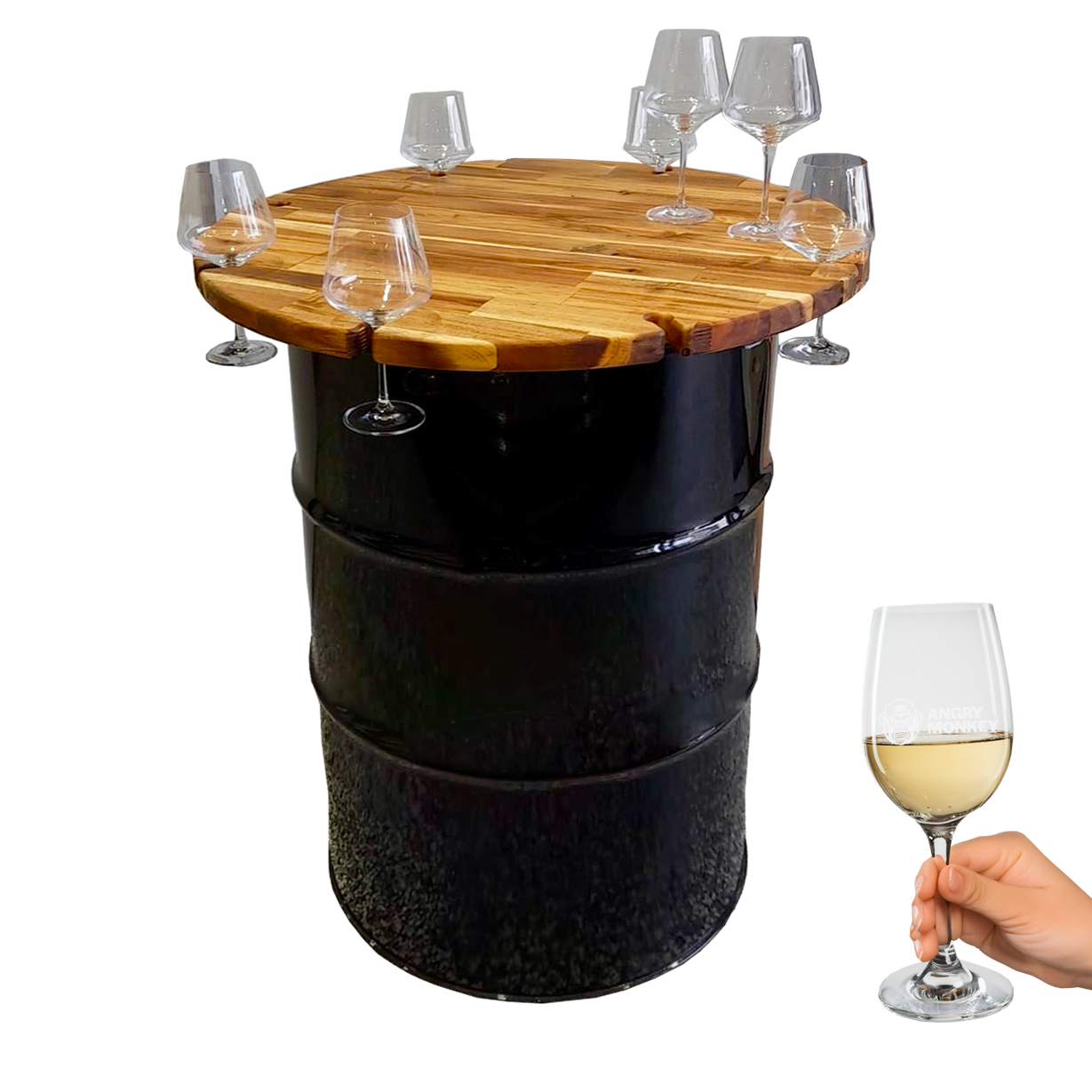 Custom Steel Barrel Table + FREE Angry Monkey Glassware