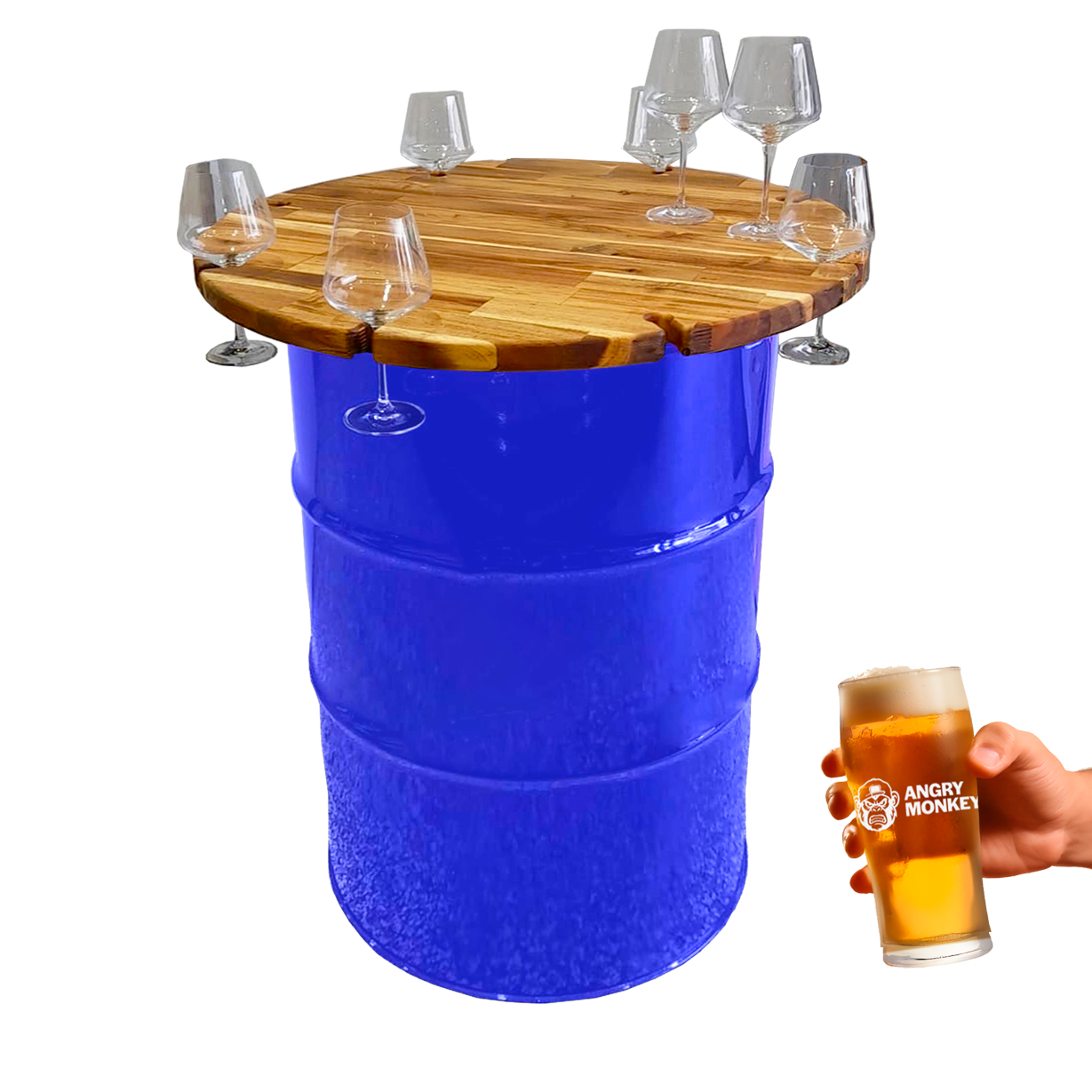 Custom Steel Barrel Table + FREE Angry Monkey Glassware