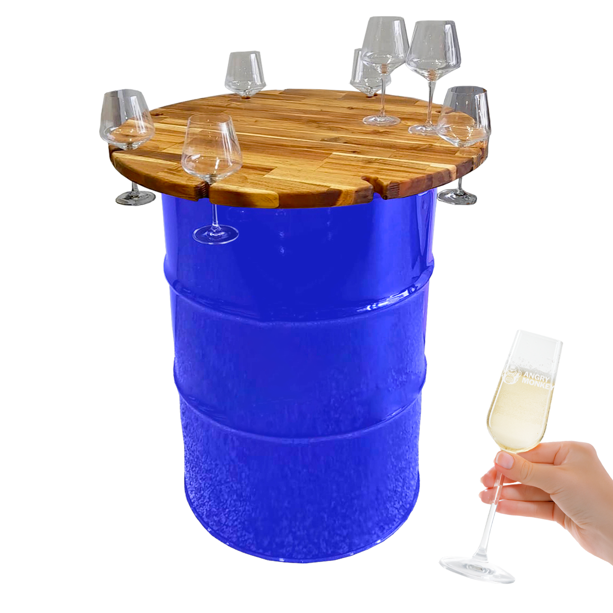 Custom Steel Barrel Table + FREE Angry Monkey Glassware