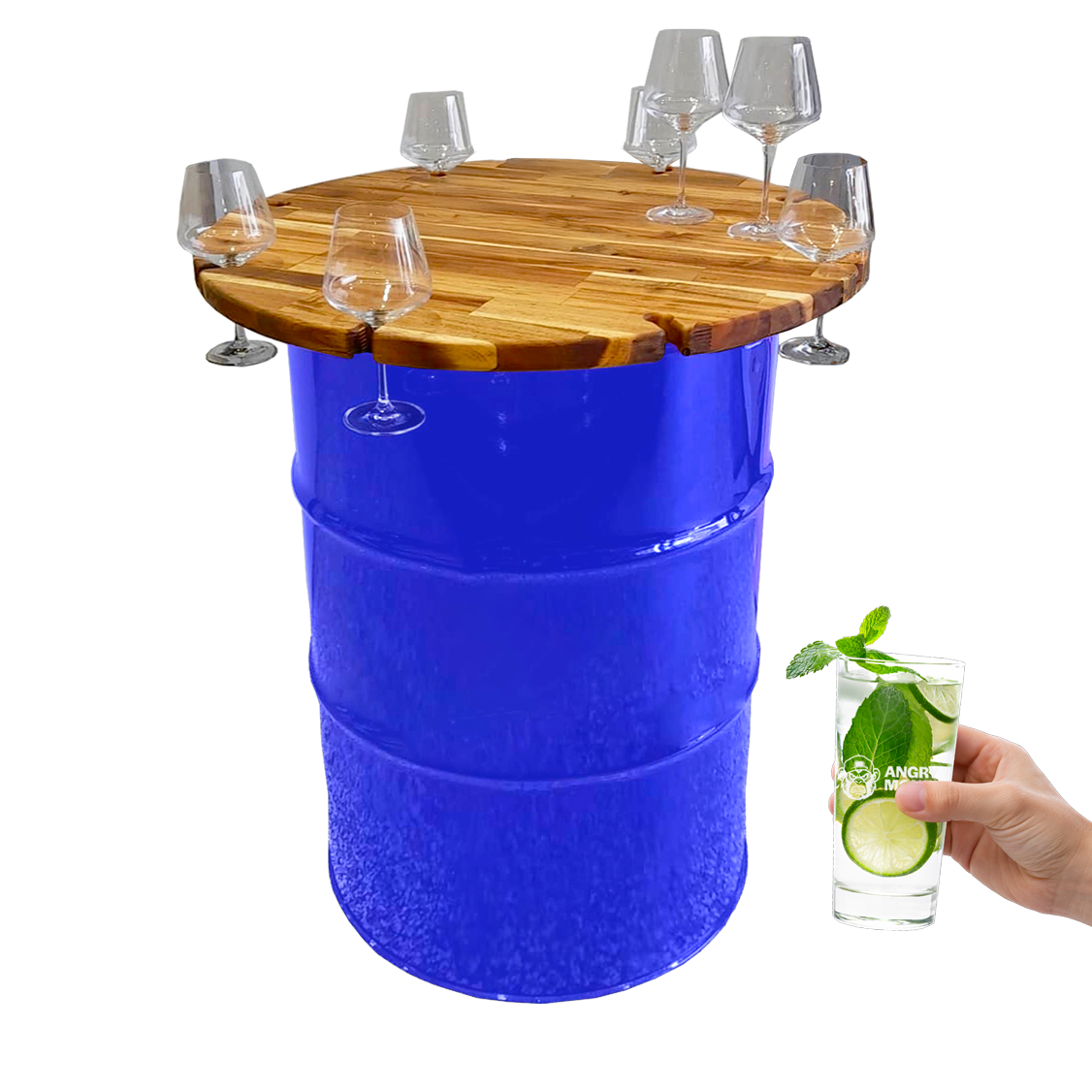 Custom Steel Barrel Table + FREE Angry Monkey Glassware