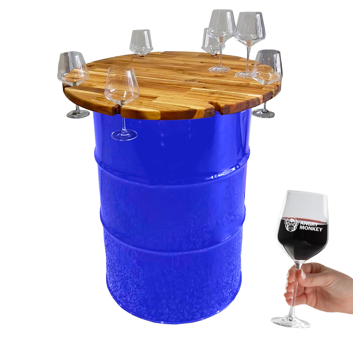 Custom Steel Barrel Table + FREE Angry Monkey Glassware