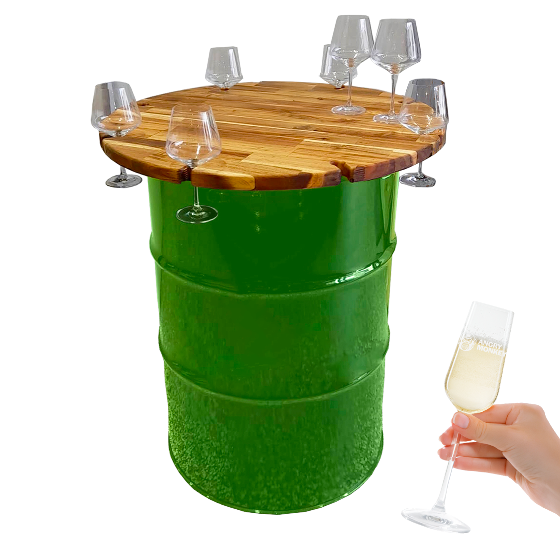Custom Steel Barrel Table + FREE Angry Monkey Glassware