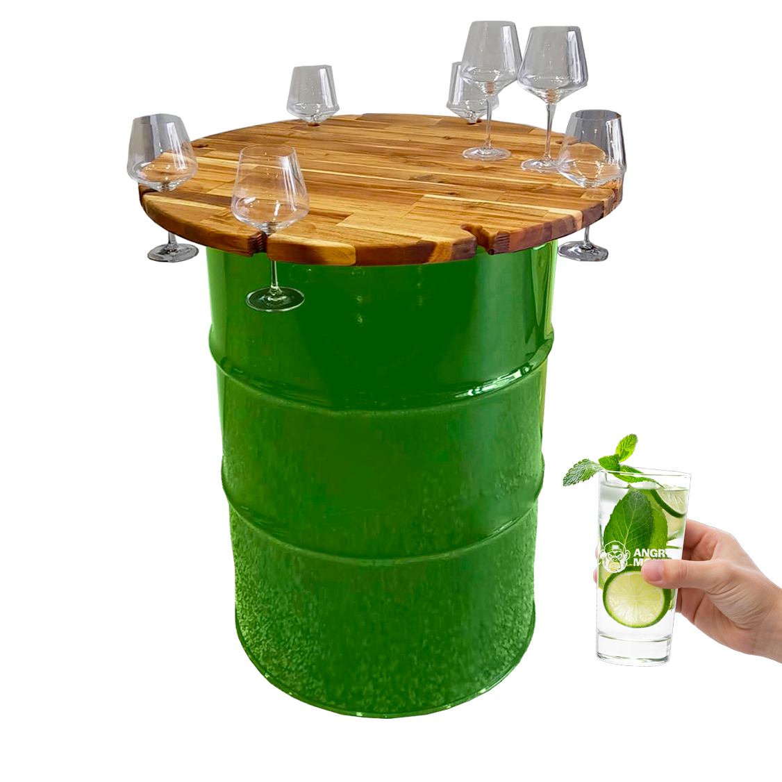 Custom Steel Barrel Table + FREE Angry Monkey Glassware