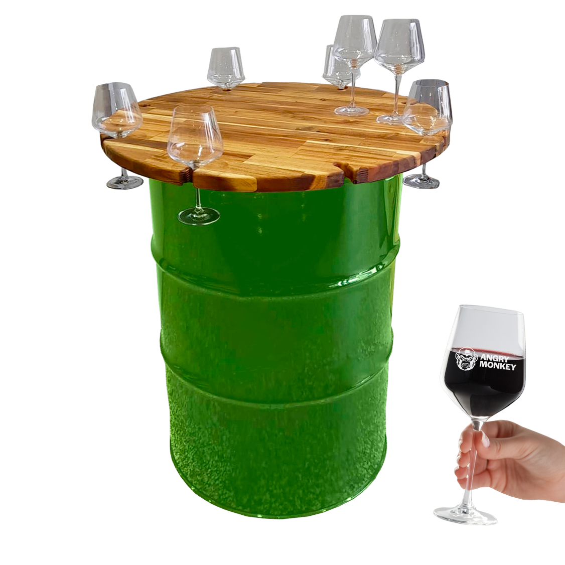 Custom Steel Barrel Table + FREE Angry Monkey Glassware