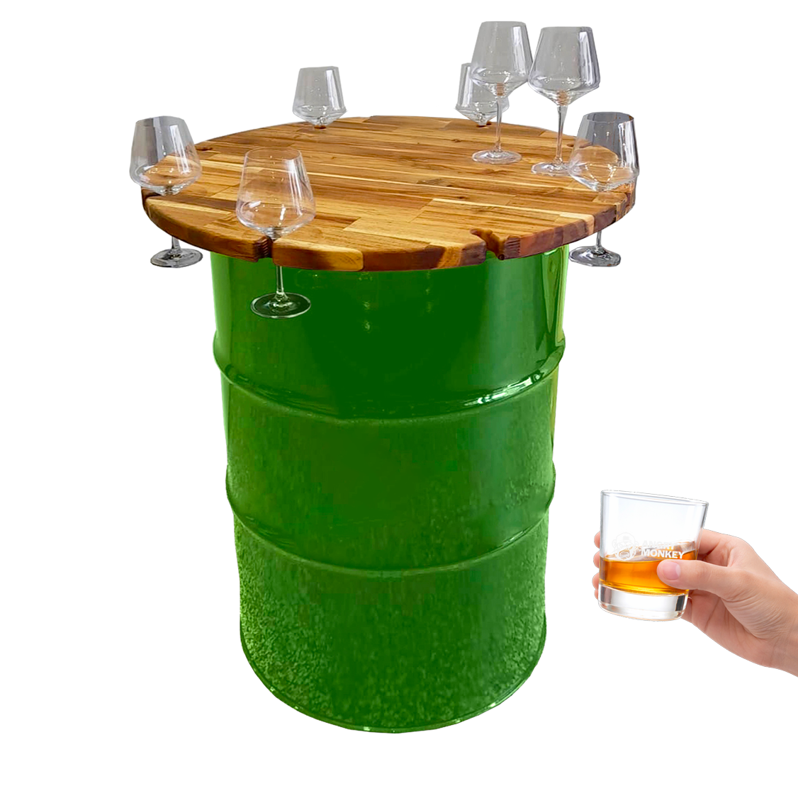 Custom Steel Barrel Table + FREE Angry Monkey Glassware