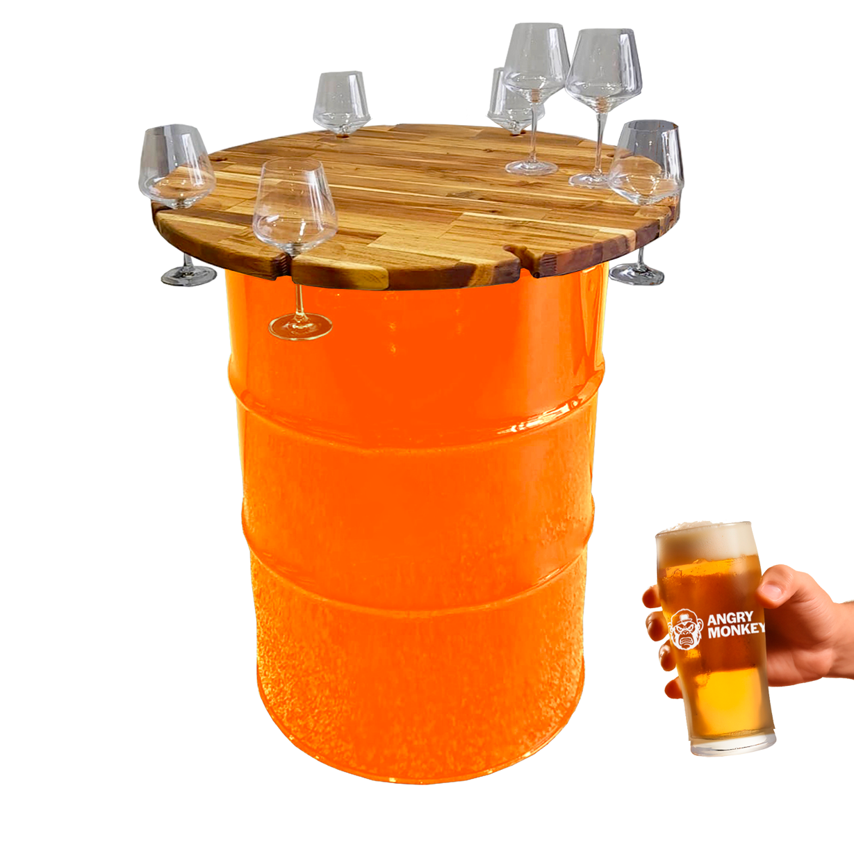 Custom Steel Barrel Table + FREE Angry Monkey Glassware