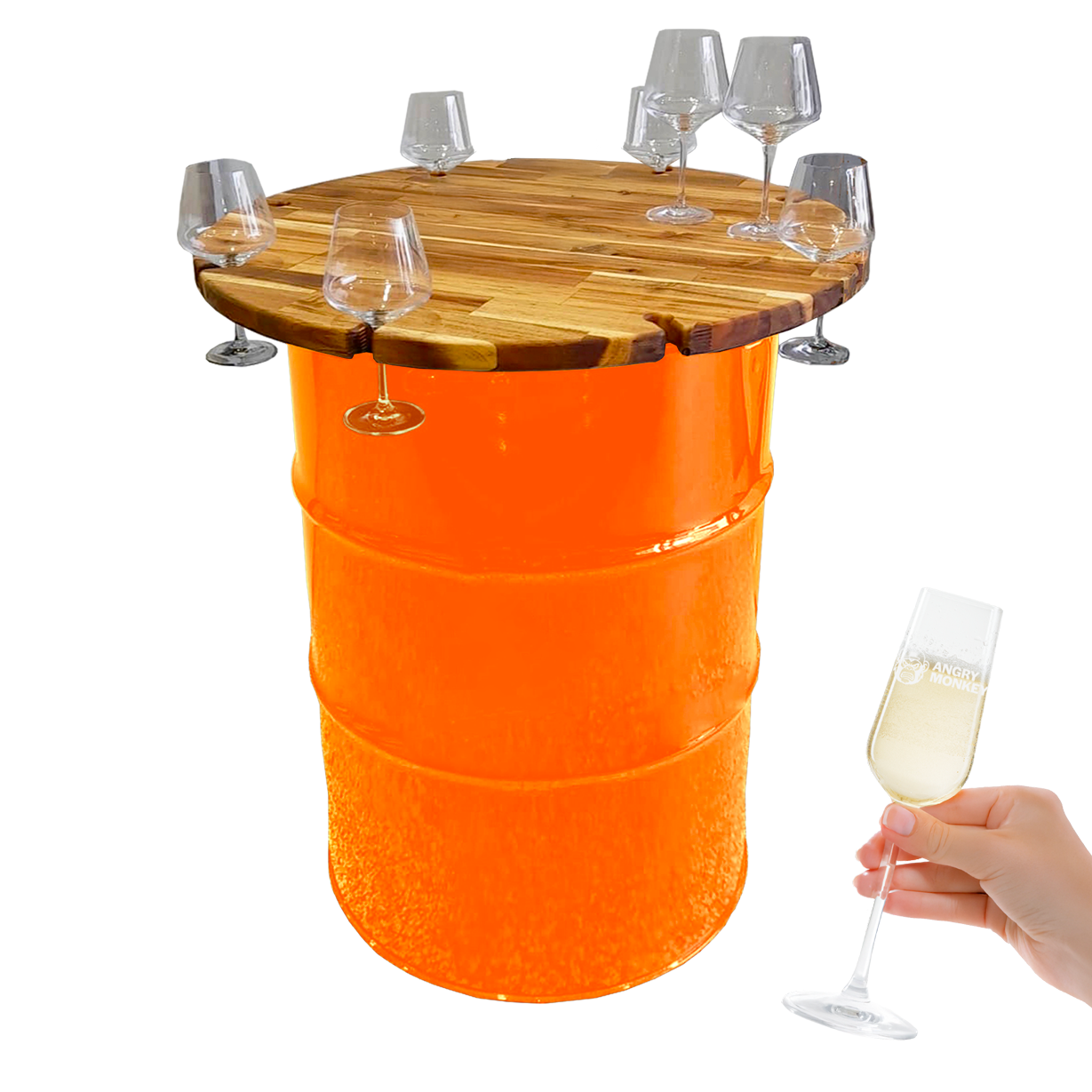 Custom Steel Barrel Table + FREE Angry Monkey Glassware