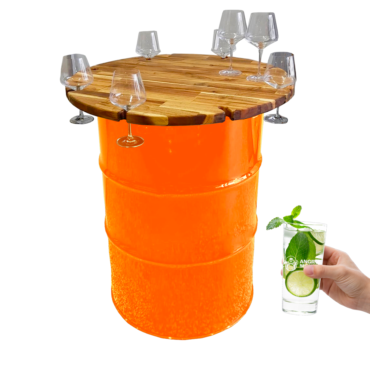 Custom Steel Barrel Table + FREE Angry Monkey Glassware