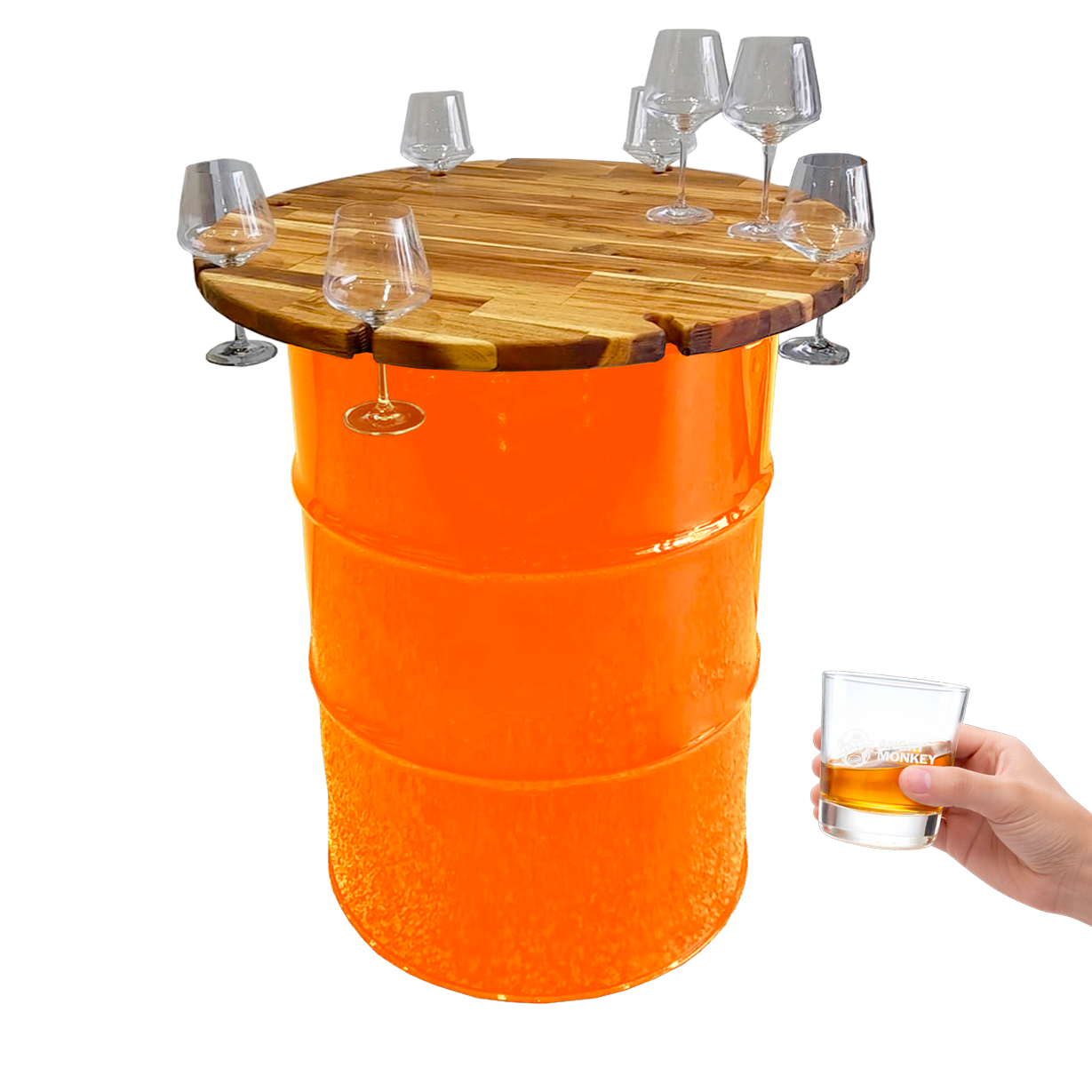 Custom Steel Barrel Table + FREE Angry Monkey Glassware