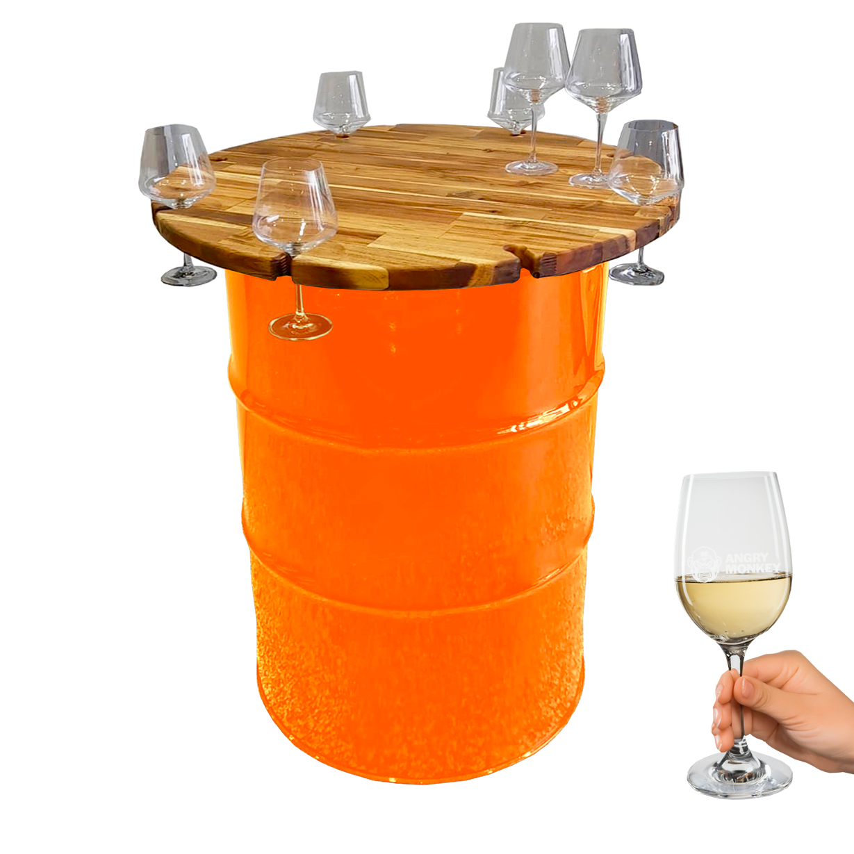 Custom Steel Barrel Table + FREE Angry Monkey Glassware