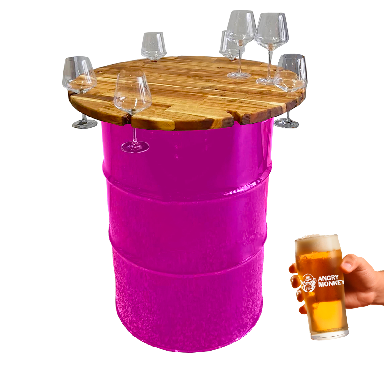 Custom Steel Barrel Table + FREE Angry Monkey Glassware
