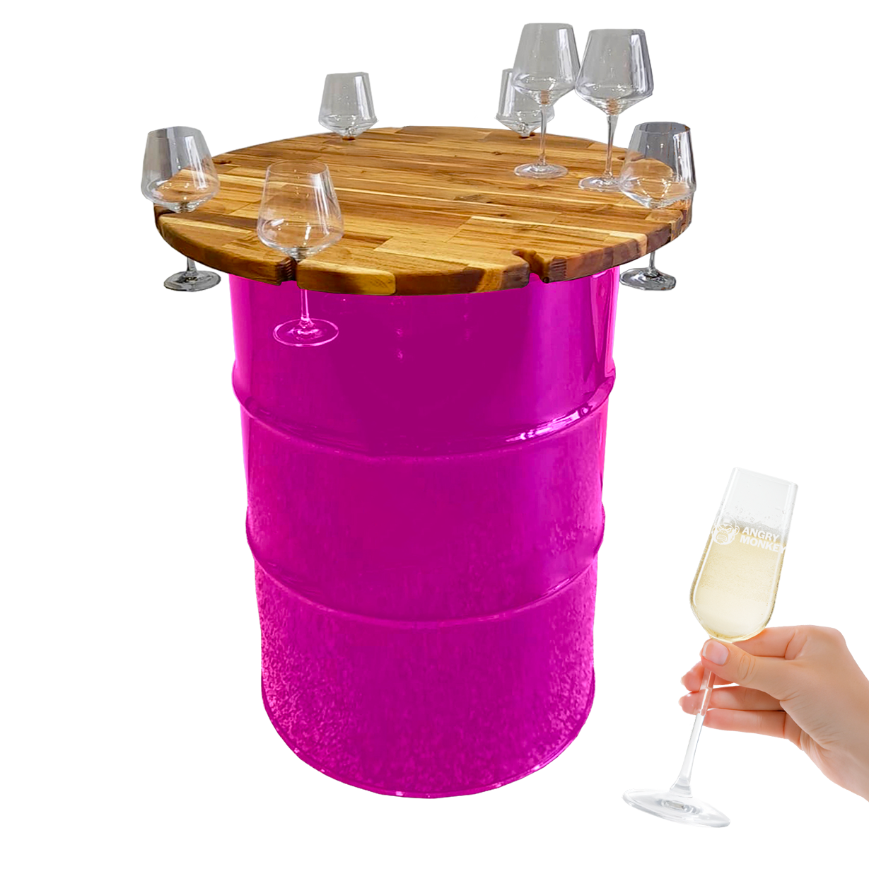 Custom Steel Barrel Table + FREE Angry Monkey Glassware