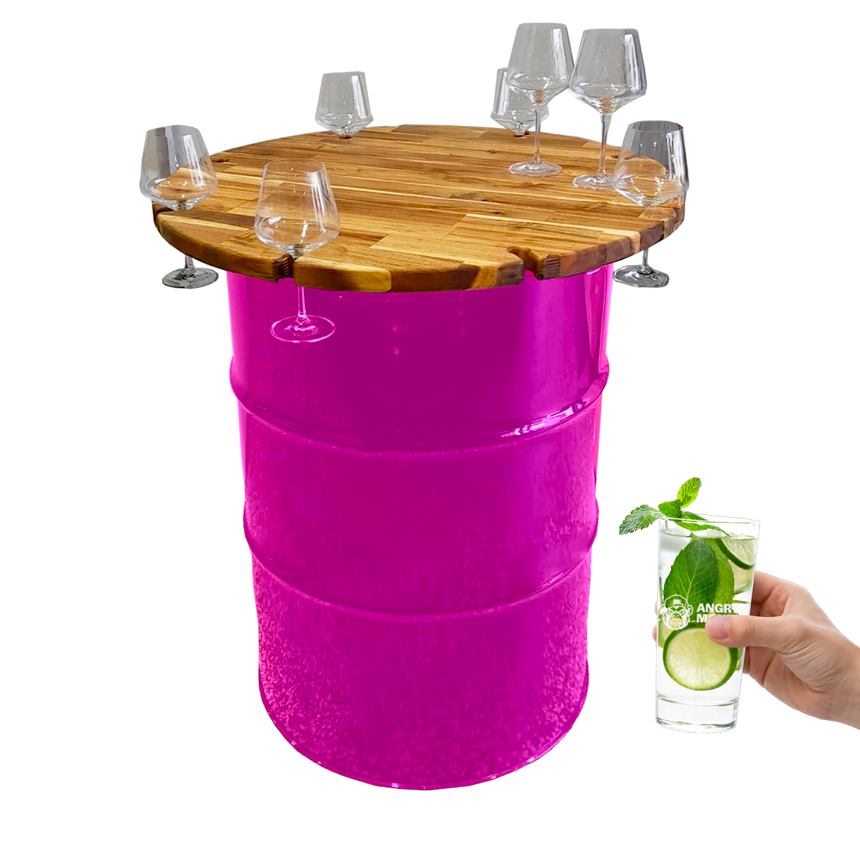 Custom Steel Barrel Table + FREE Angry Monkey Glassware