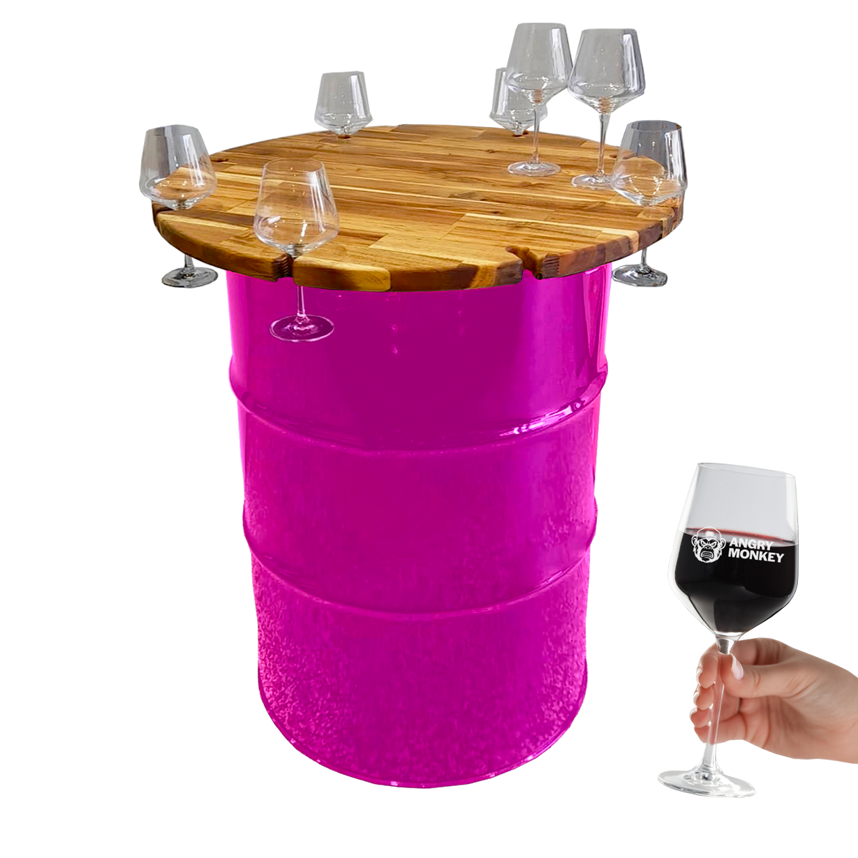 Custom Steel Barrel Table + FREE Angry Monkey Glassware
