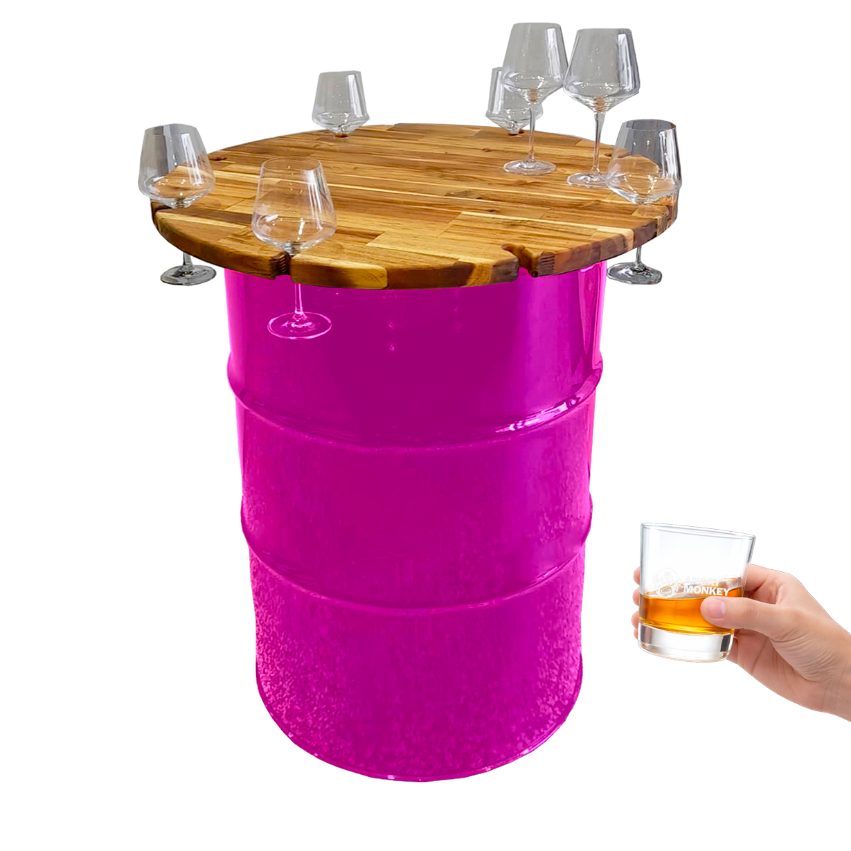 Custom Steel Barrel Table + FREE Angry Monkey Glassware
