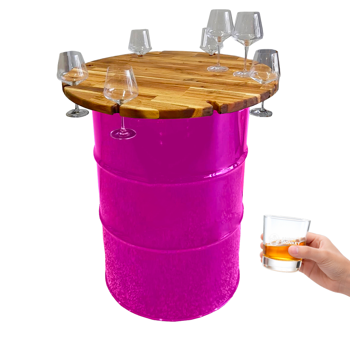 Custom Steel Barrel Table + FREE Angry Monkey Glassware