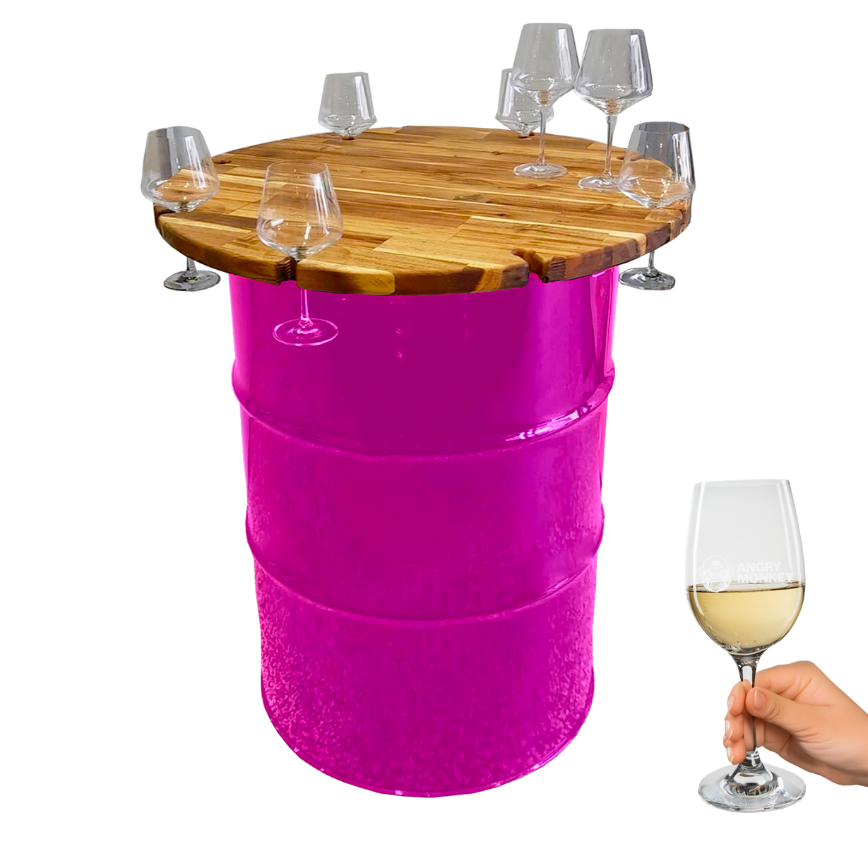 Custom Steel Barrel Table + FREE Angry Monkey Glassware