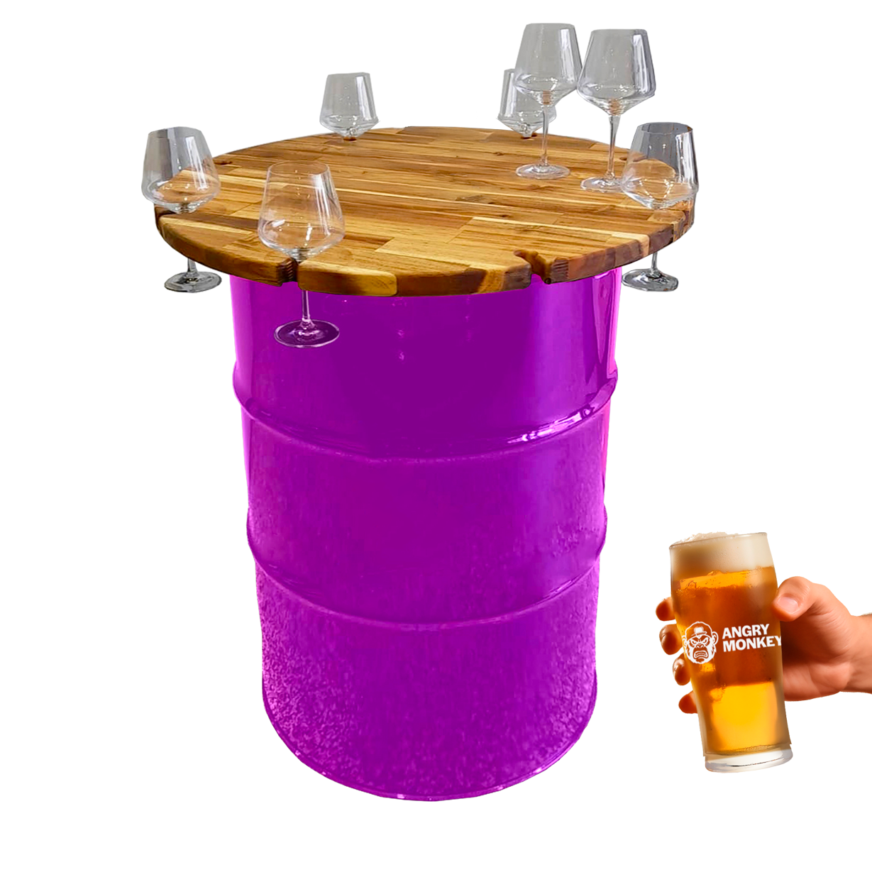 Custom Steel Barrel Table + FREE Angry Monkey Glassware