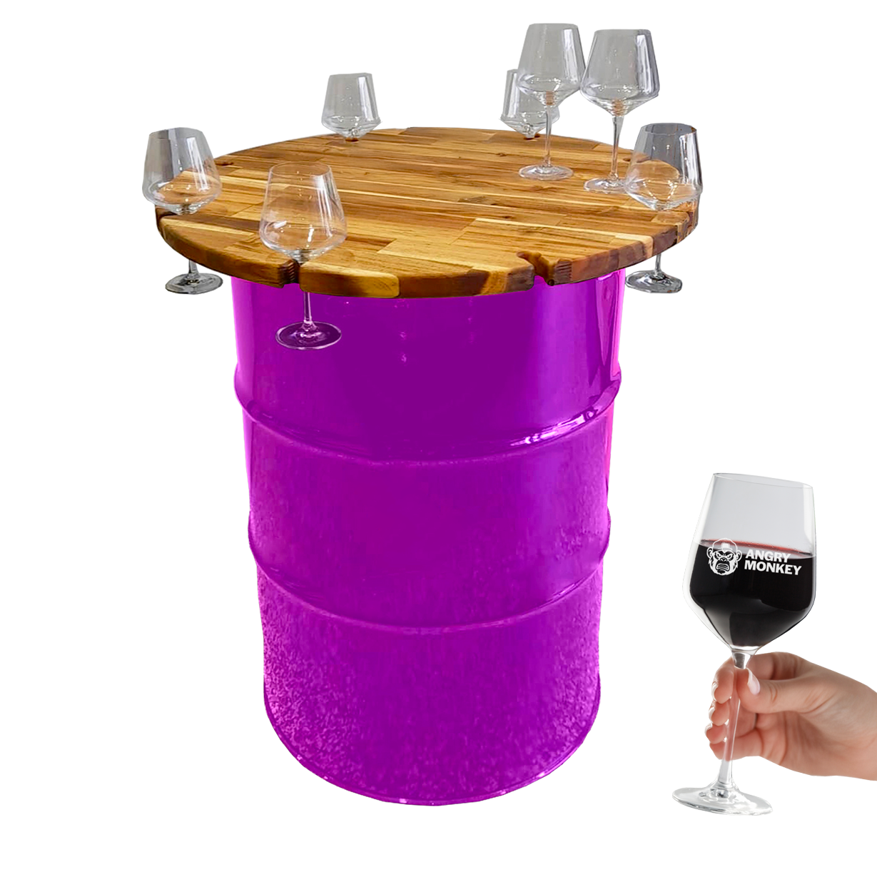 Custom Steel Barrel Table + FREE Angry Monkey Glassware
