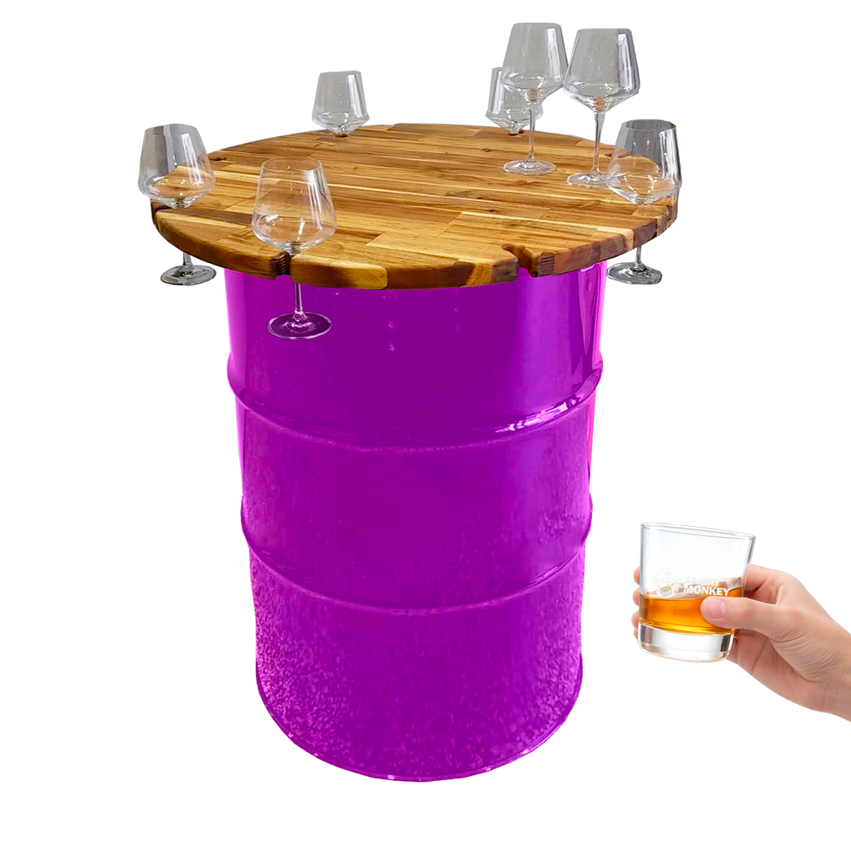 Custom Steel Barrel Table + FREE Angry Monkey Glassware